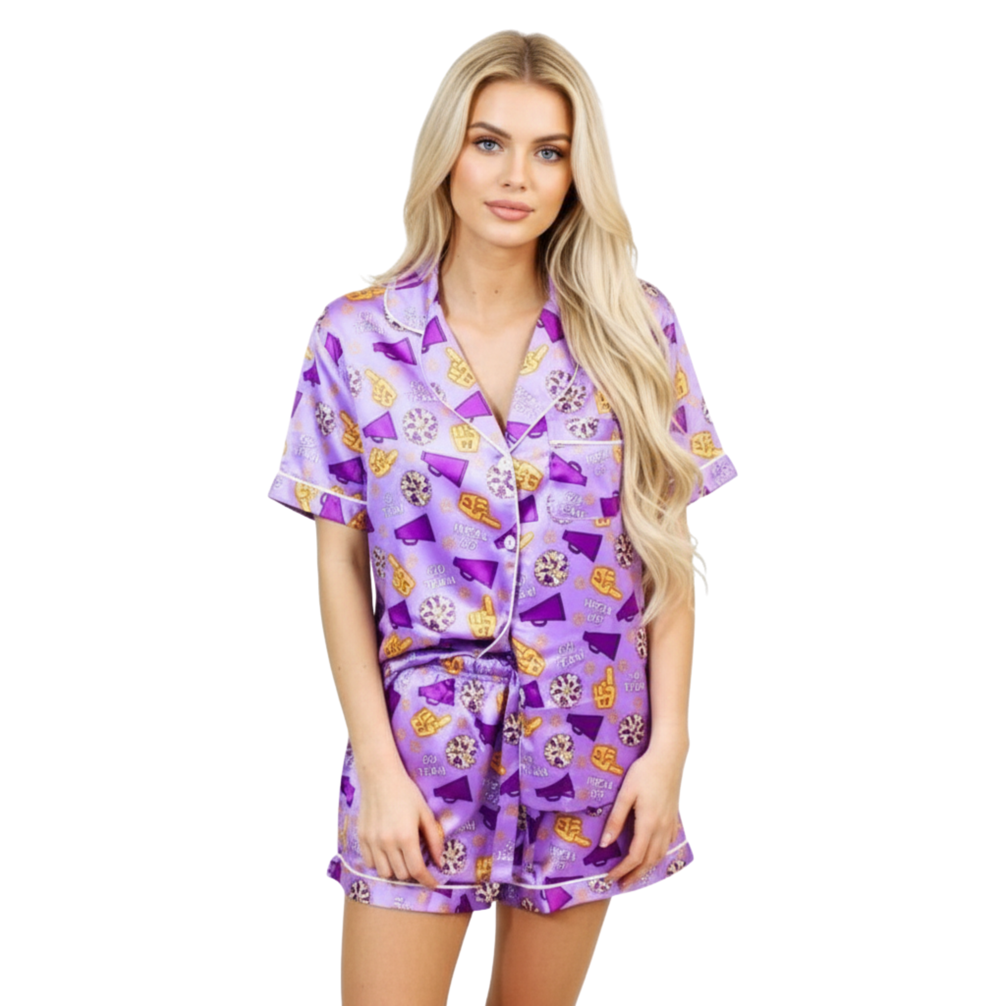 Game Day Purple and Gold Satin Pajama Short Set