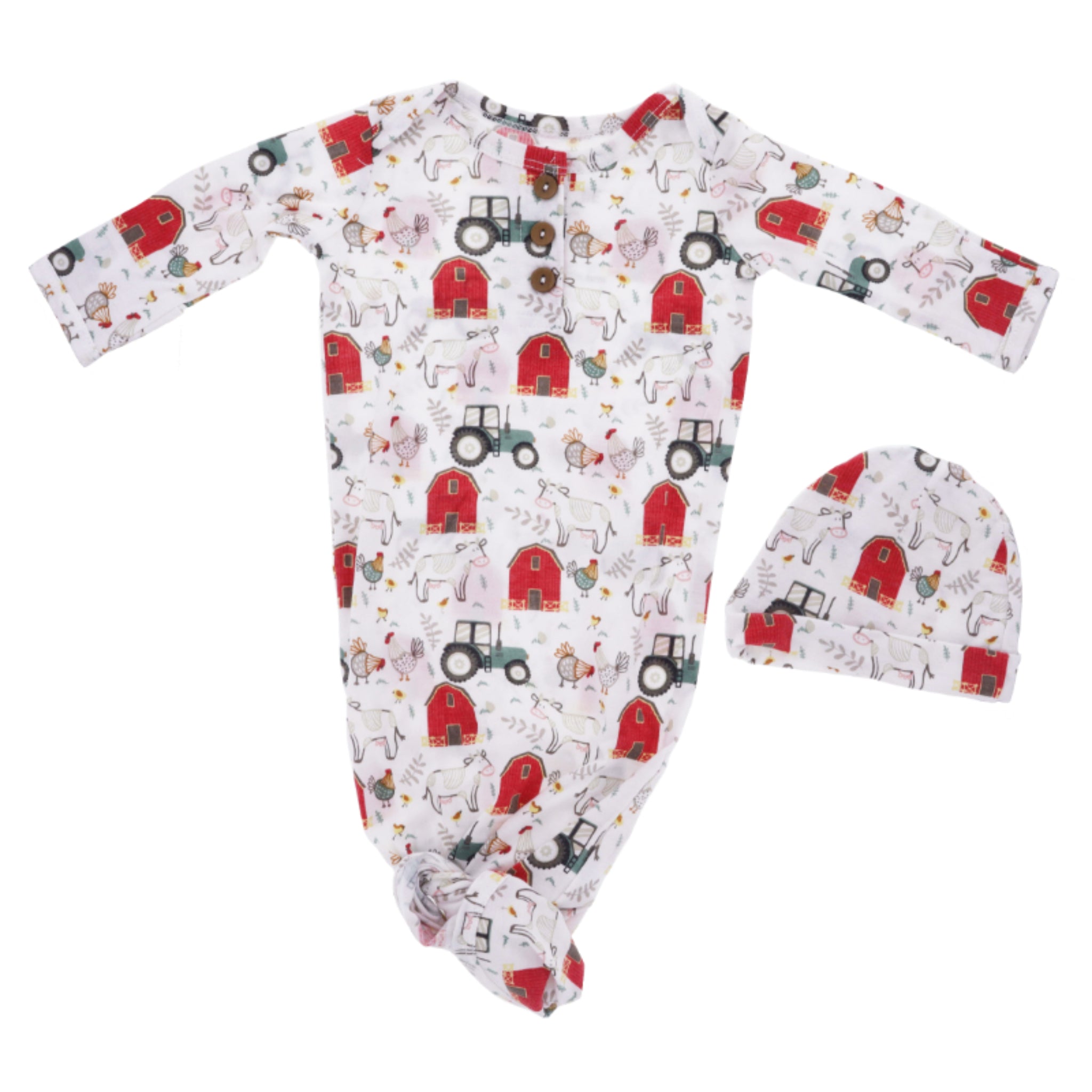 Kids Down On the Farm Infant Gown and Beanie Set