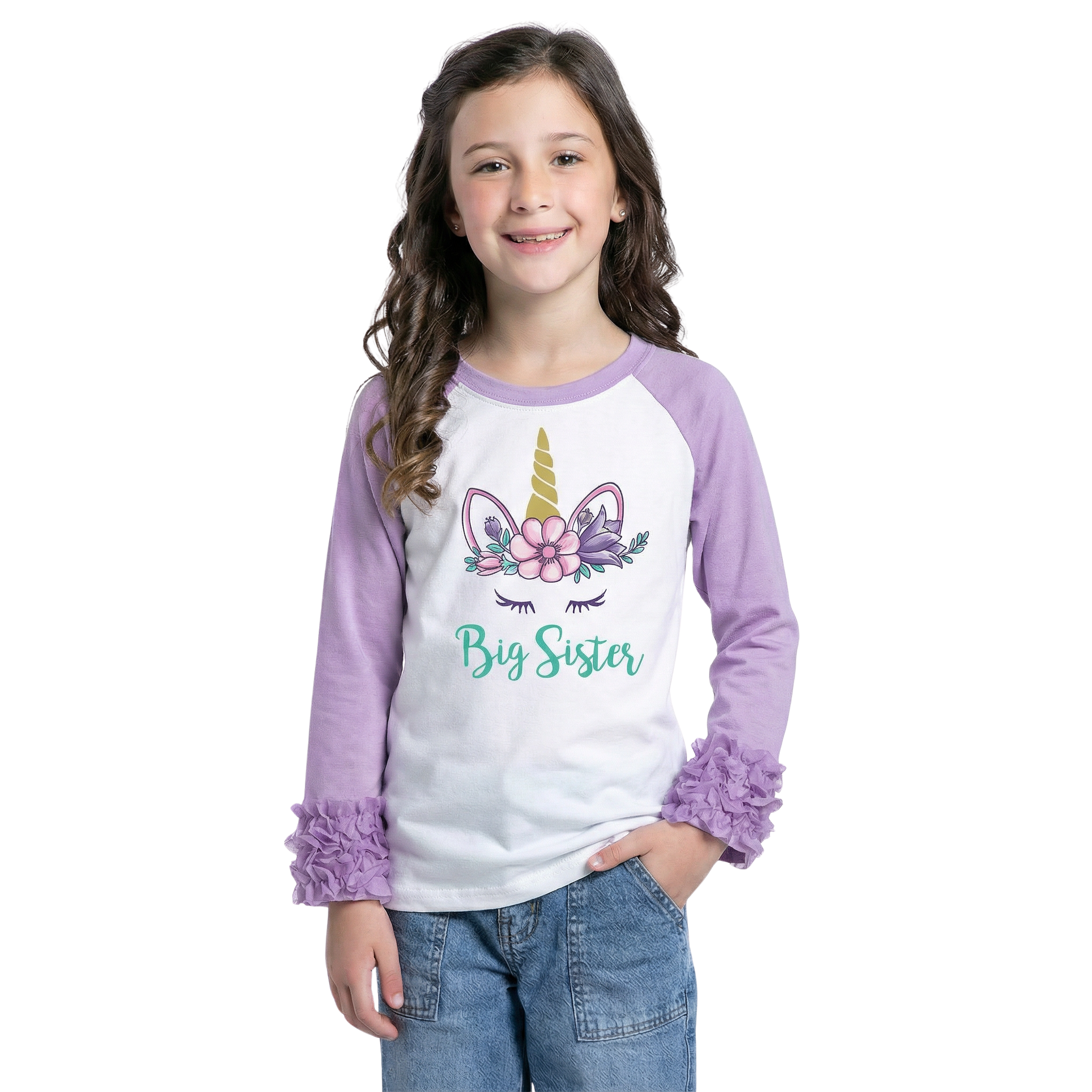 Kids Big Sister Unicorn 3/4 Sleeve T-Shirt