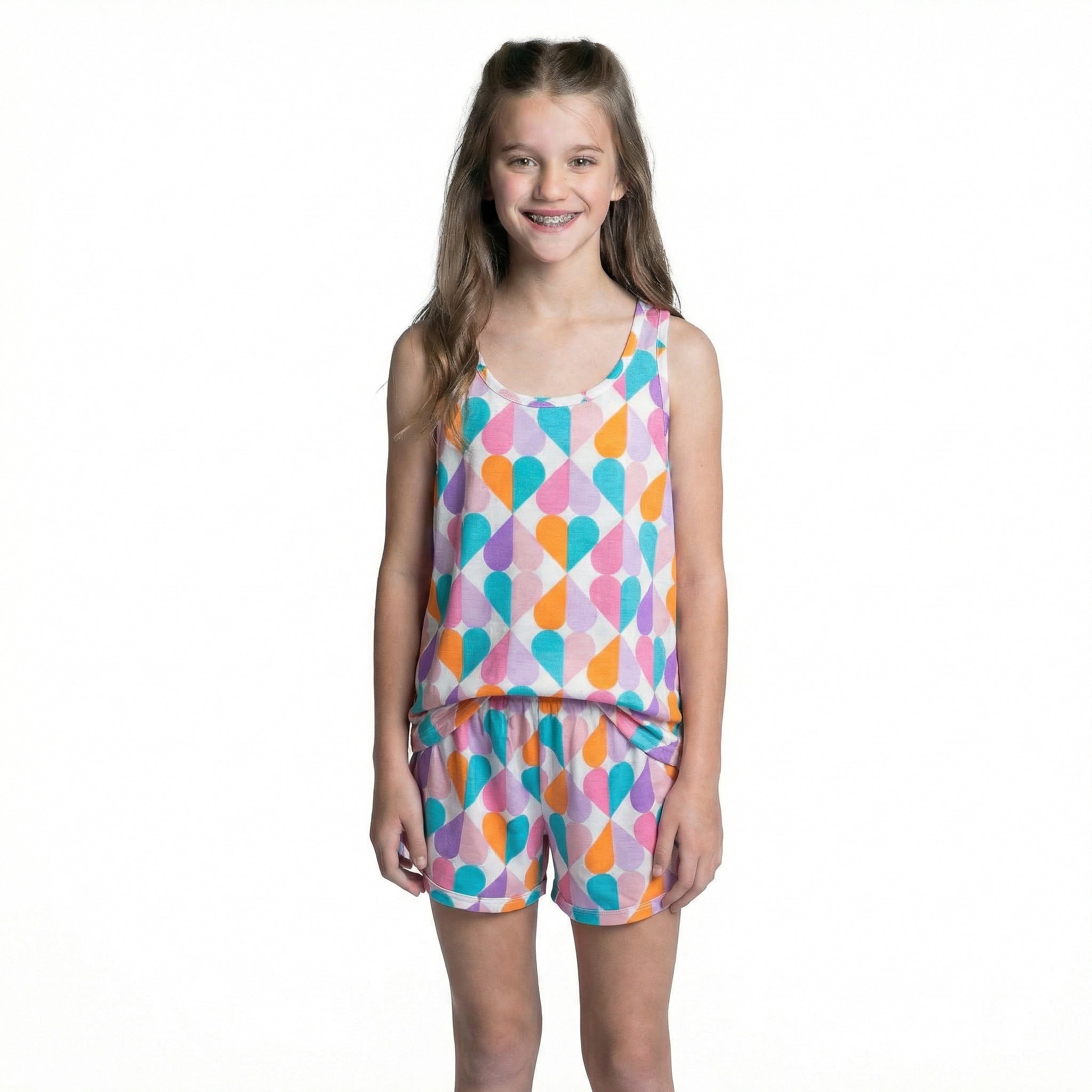 Kids Sweet Heart Tank Top Jammie Short Set