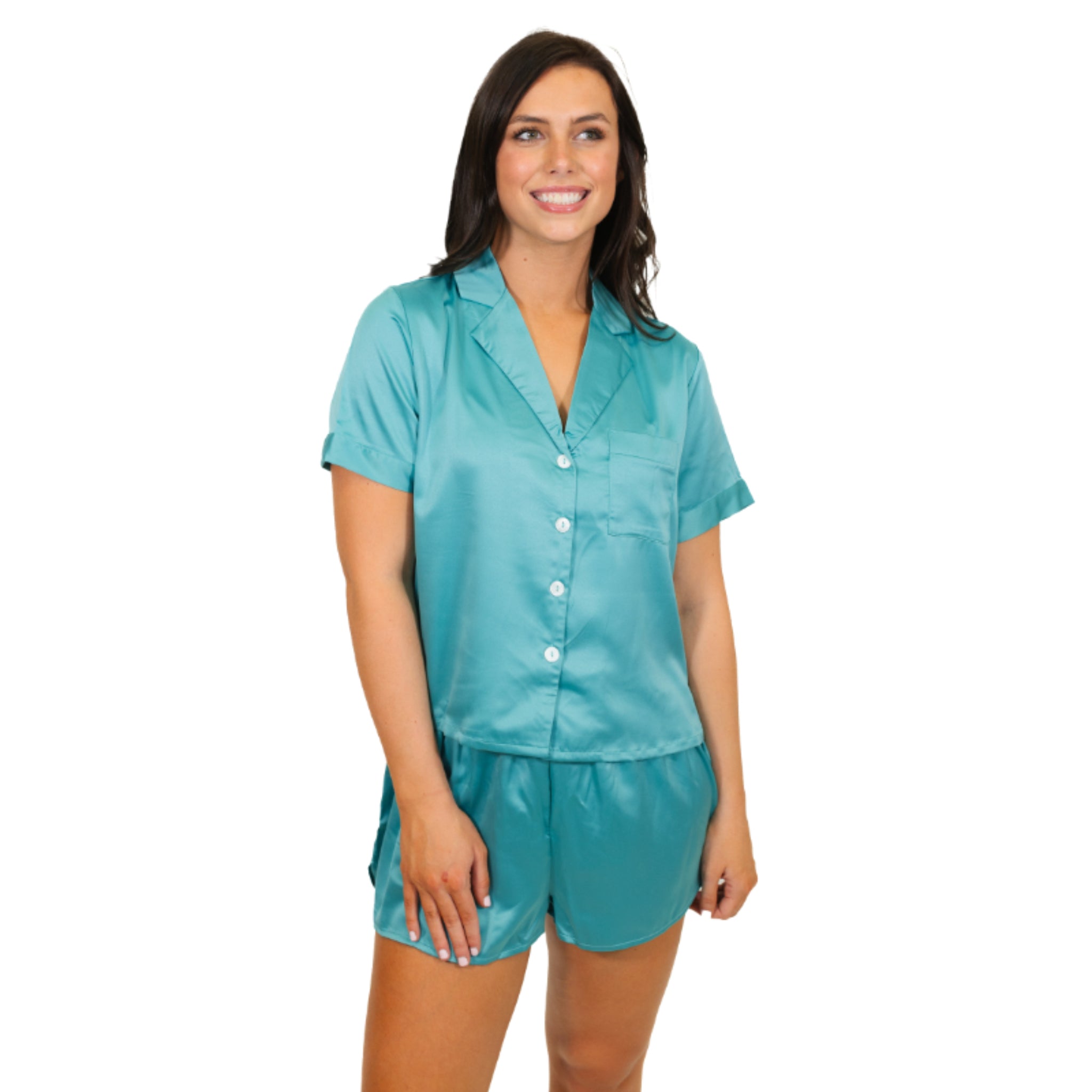 Here's the Deal Teal Satin Pajama Short Set - Luxe Sleepwear