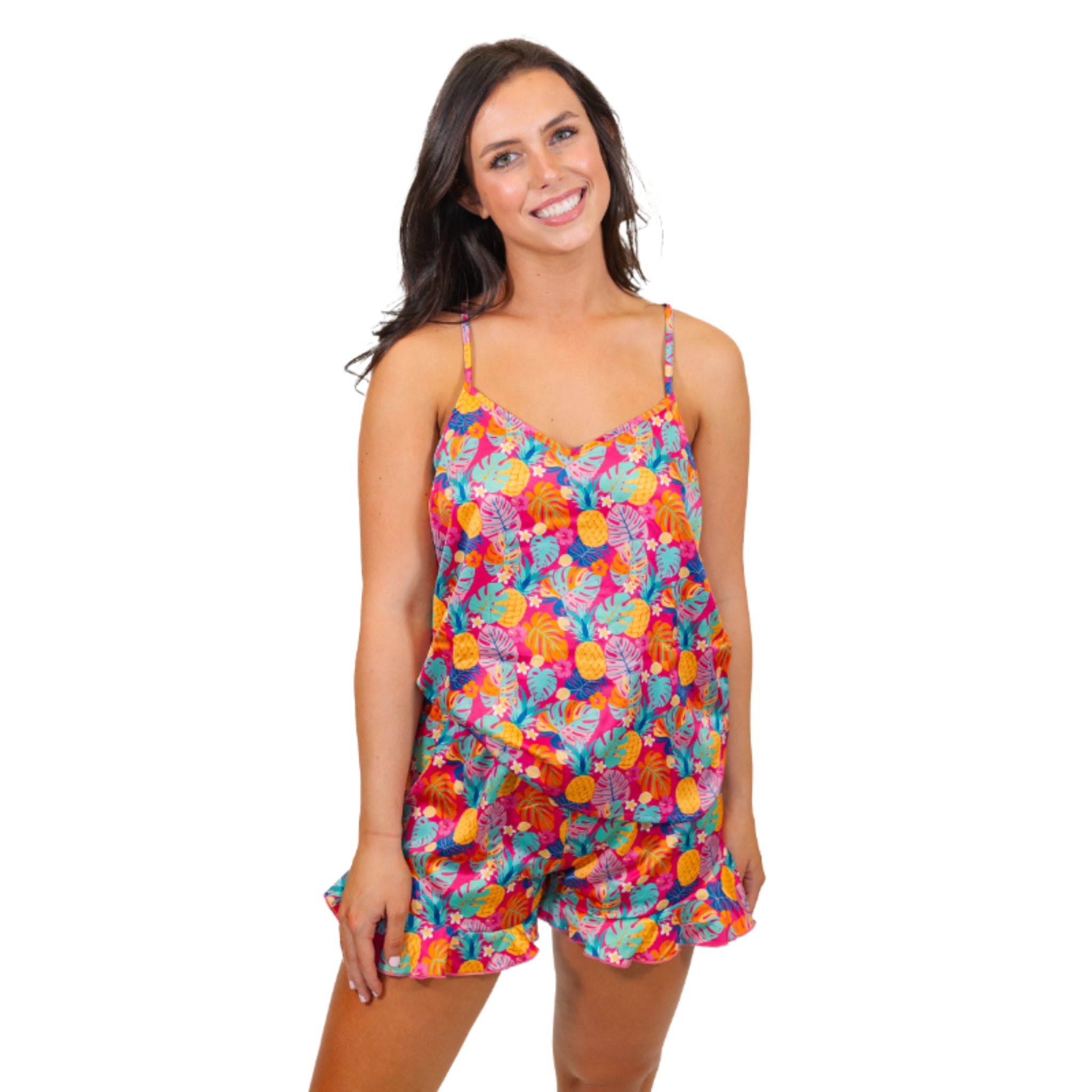 Tropical Satin Pajama Tank Set S