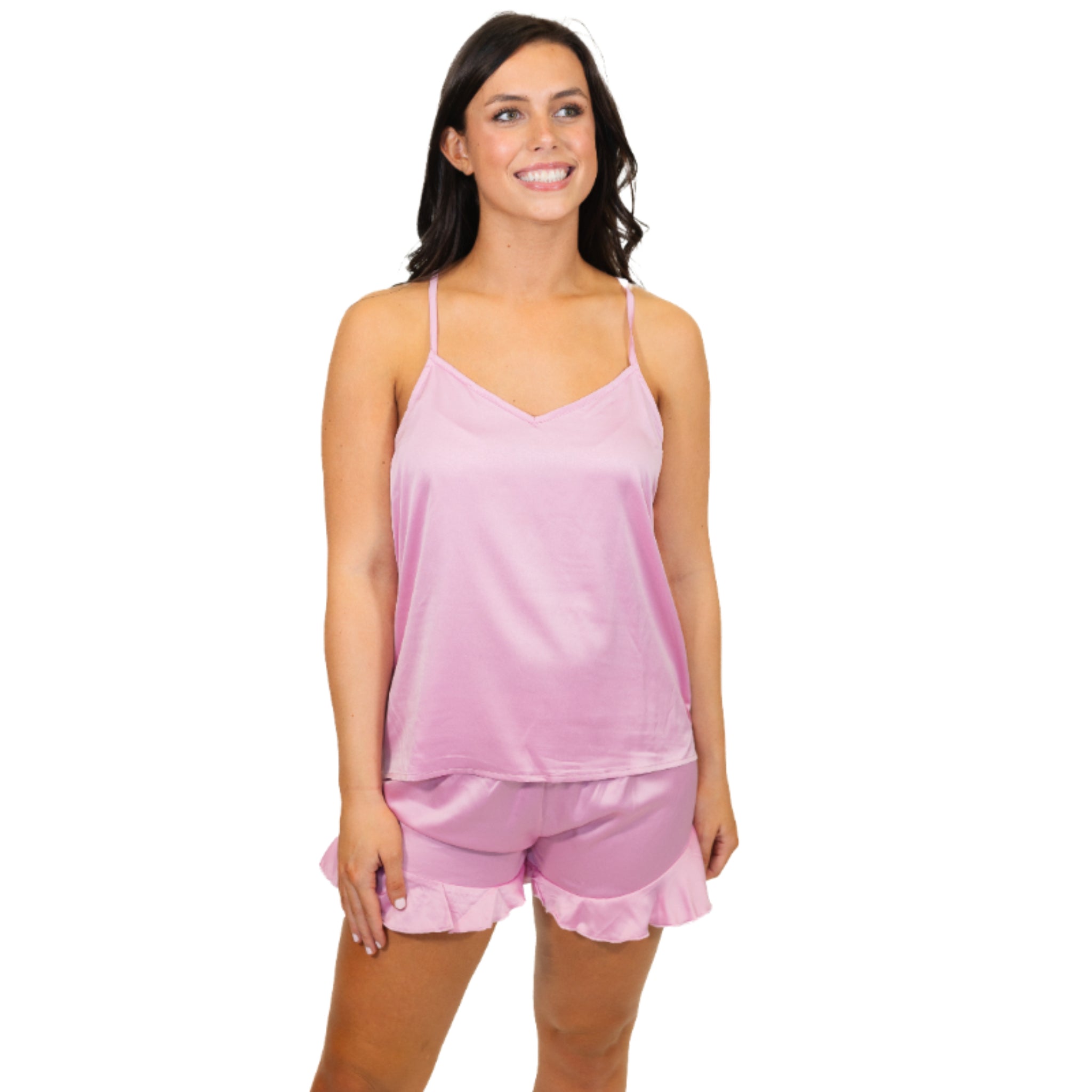 Graceful Pink Satin Pajama Tank Set S