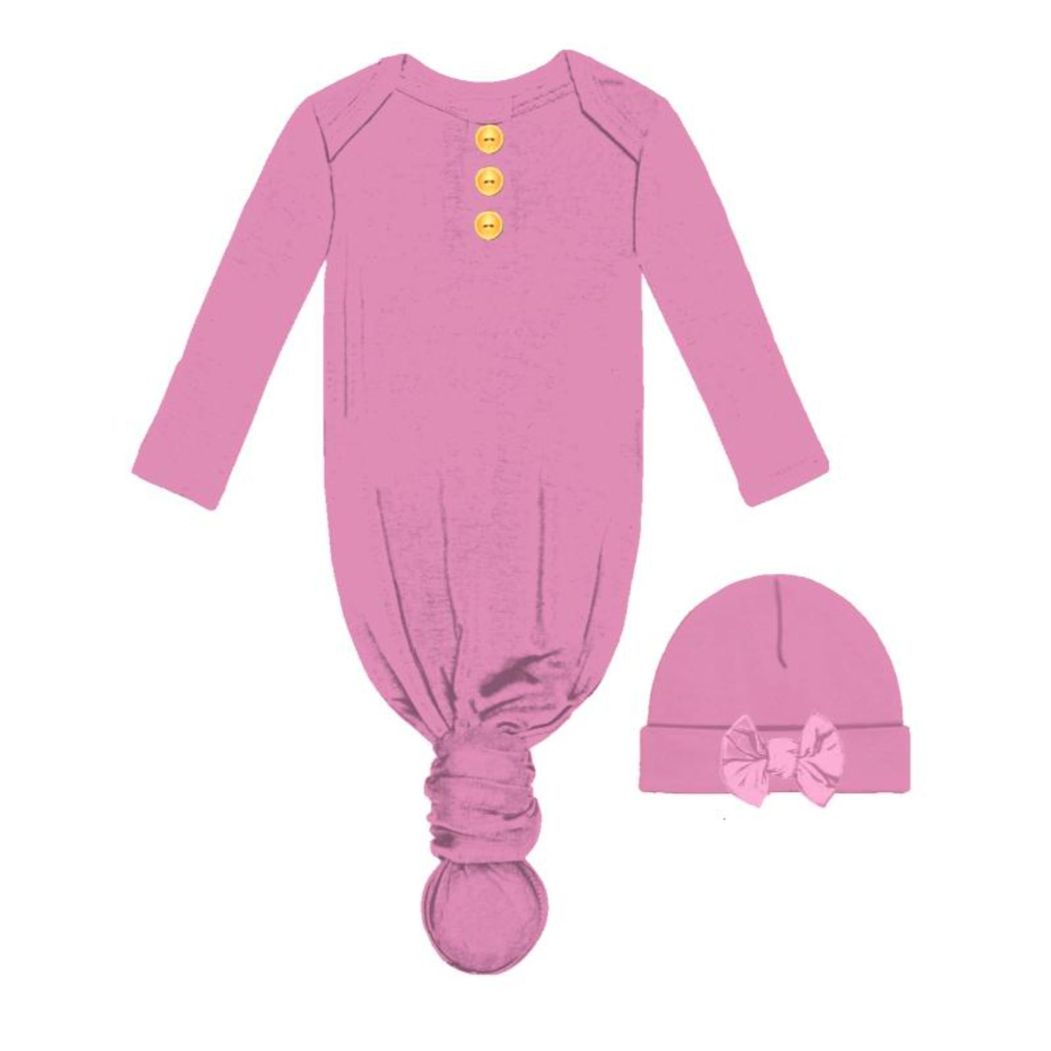 Kids Graceful Pink Baby Gown and Beanie Set