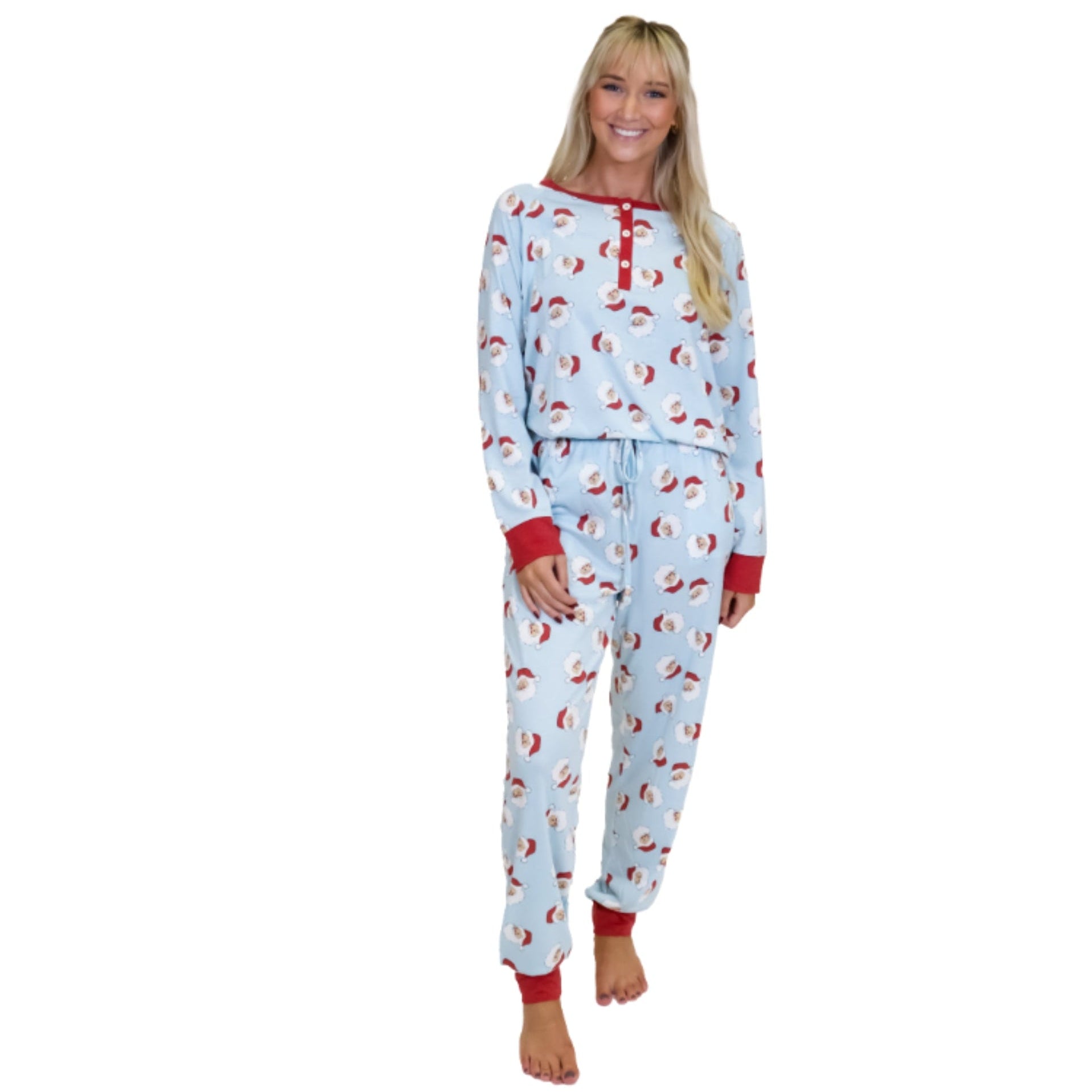 Blue Santa Claus Bamboo Henley Set