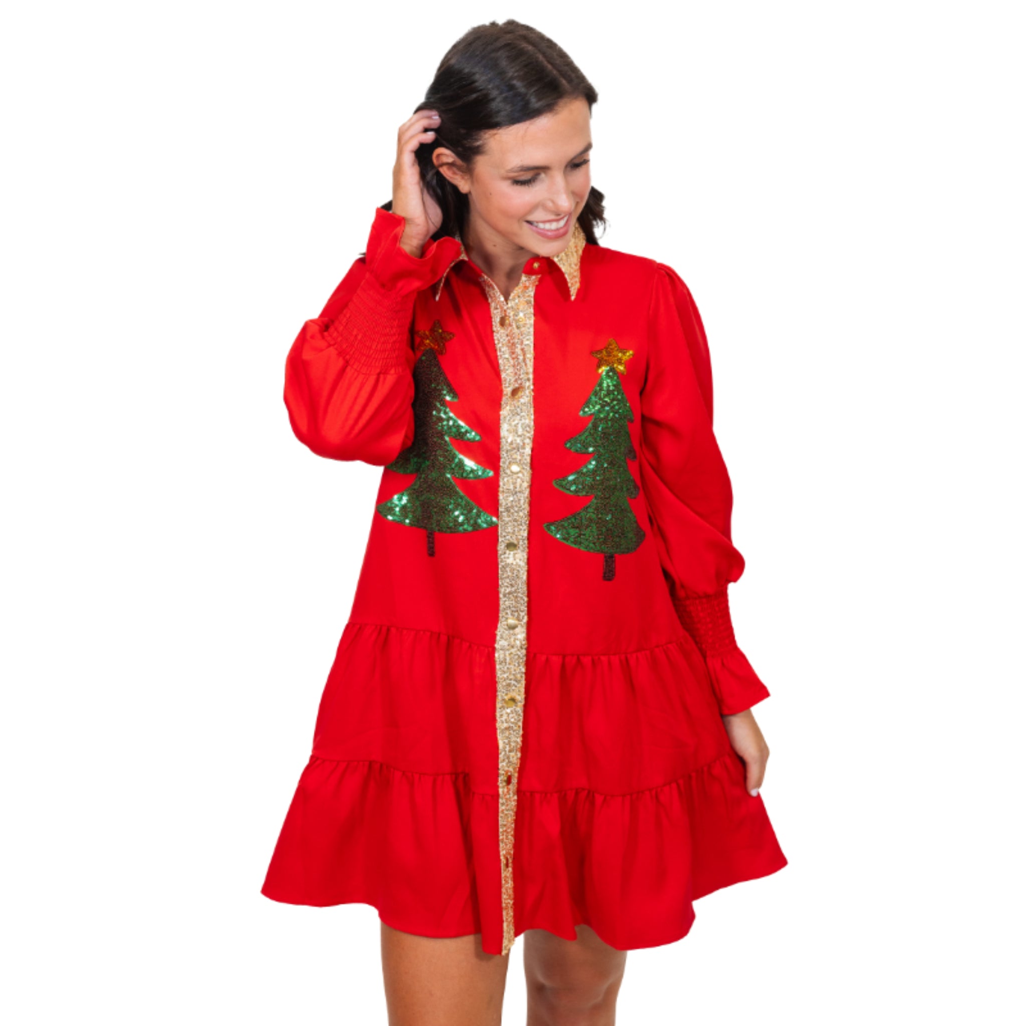 Christmas Tree Button Down Dress S