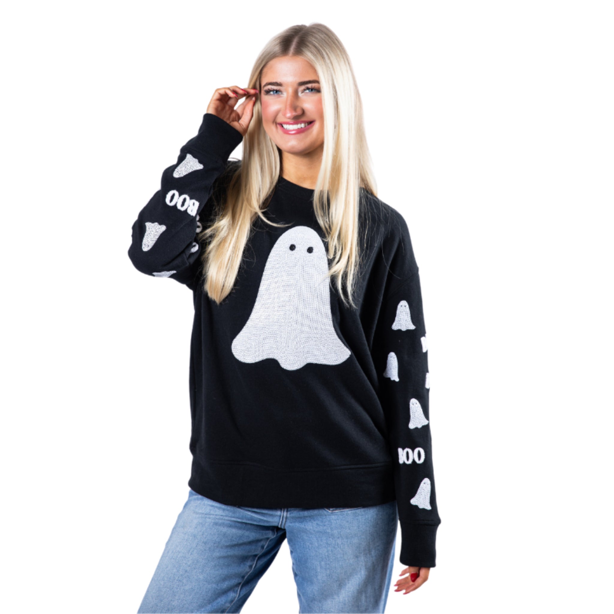 Boo Black Crew Neck Sweatshirt