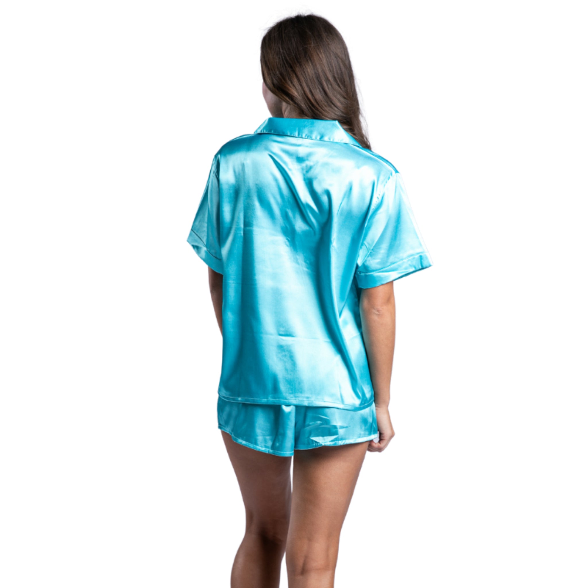 Celestial Blue Satin Pajama Short Set S