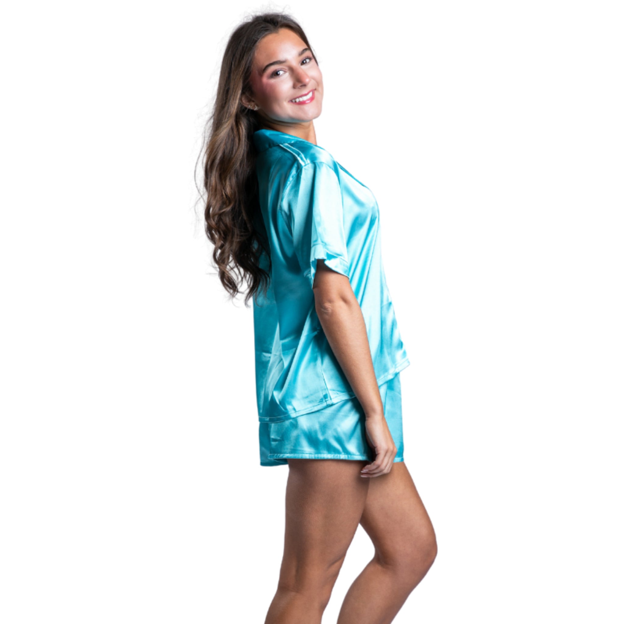 Celestial Blue Satin Pajama Short Set S