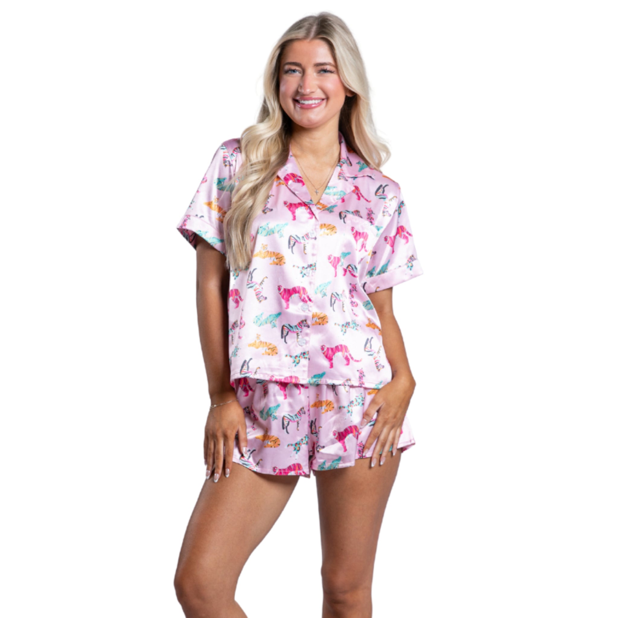 Roar Satin Pajama Short Set S