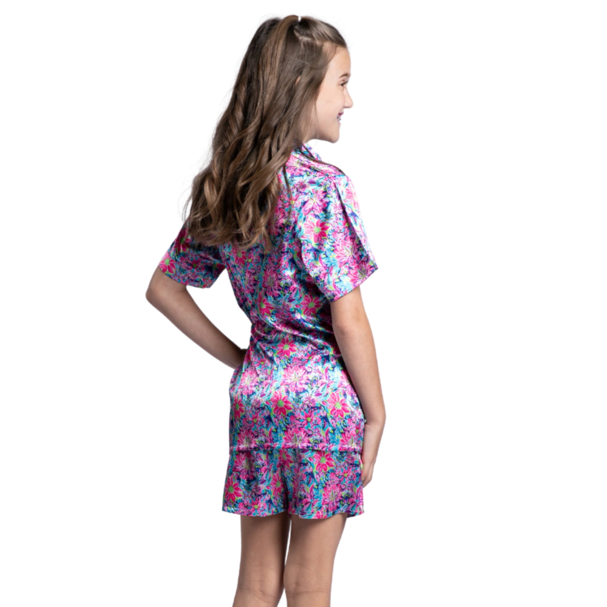 Kids Daring Floral Satin Pajama Short Set S