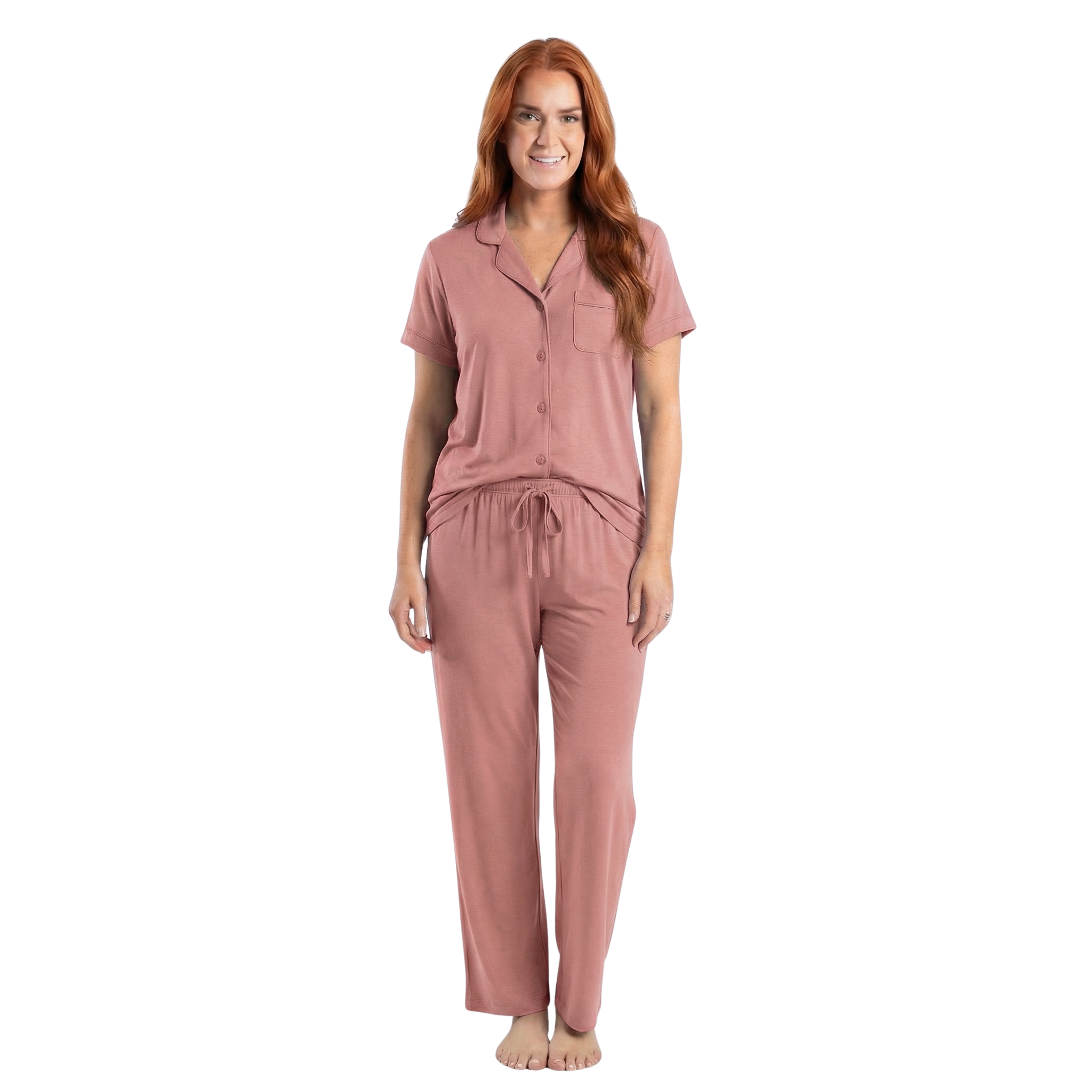 Dusty Pink Bamboo Pajama Set - Luxuriously Soft 100% Bamboo Jersey Sleepwear
