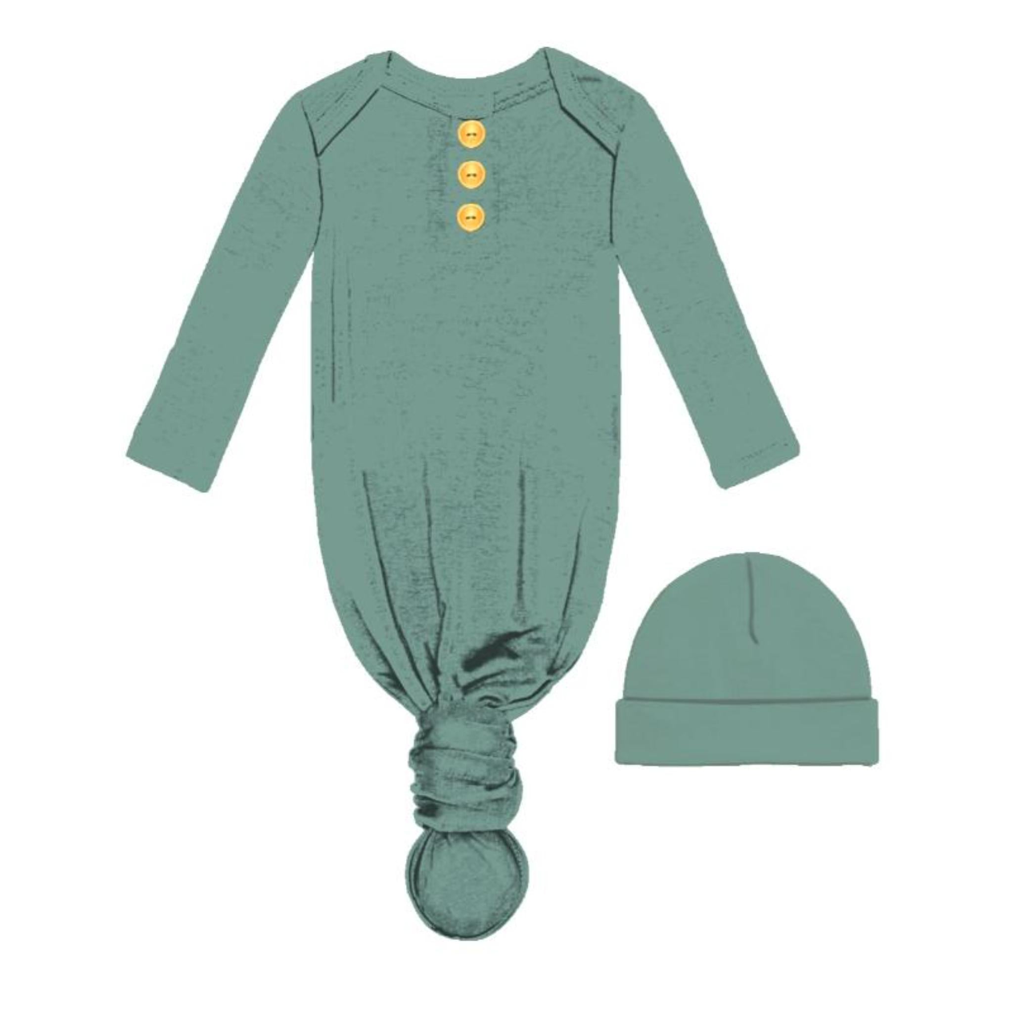 Kids Sage Bamboo Gown and Beanie Set