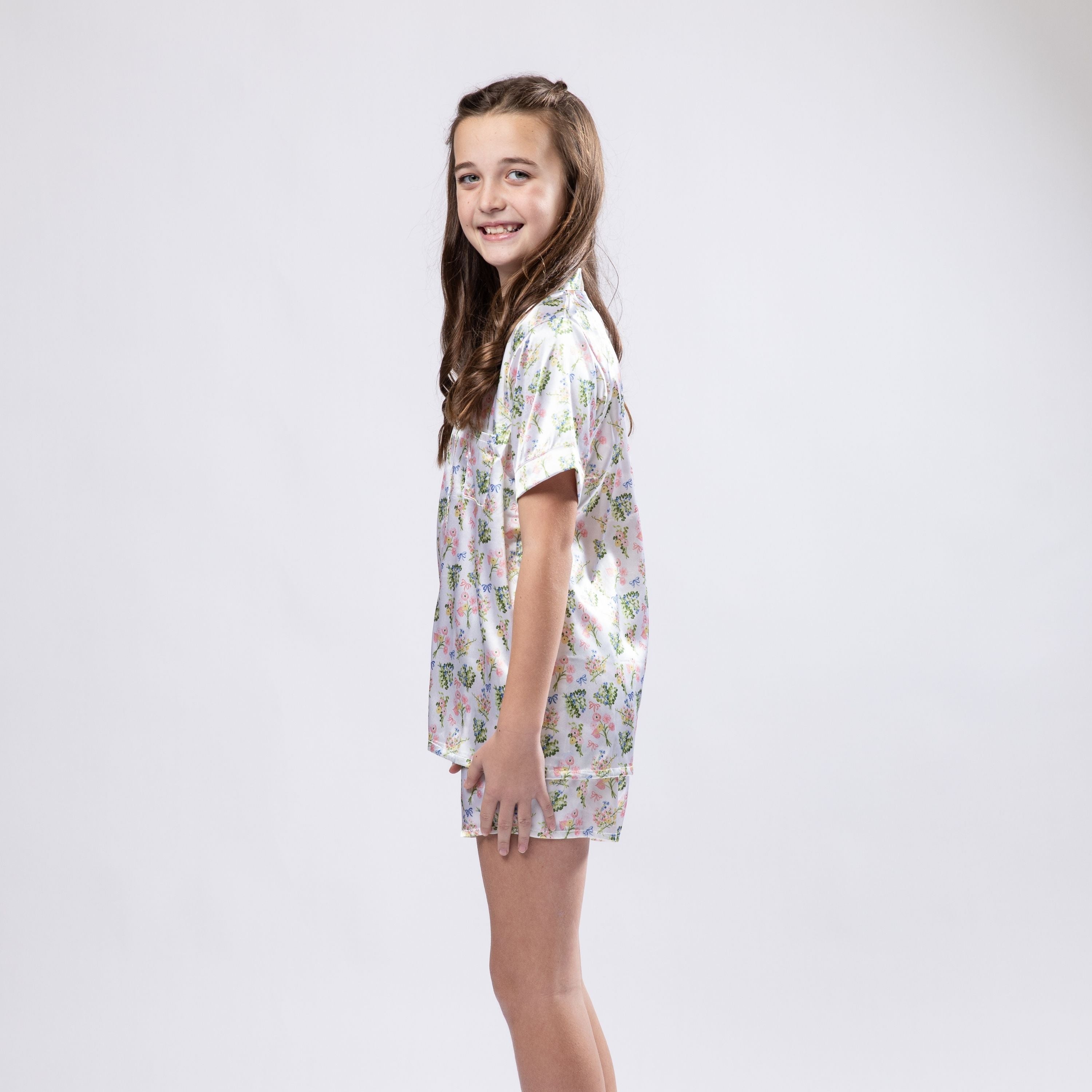 Kids Floral Bowquet Satin Pajama Short Set S
