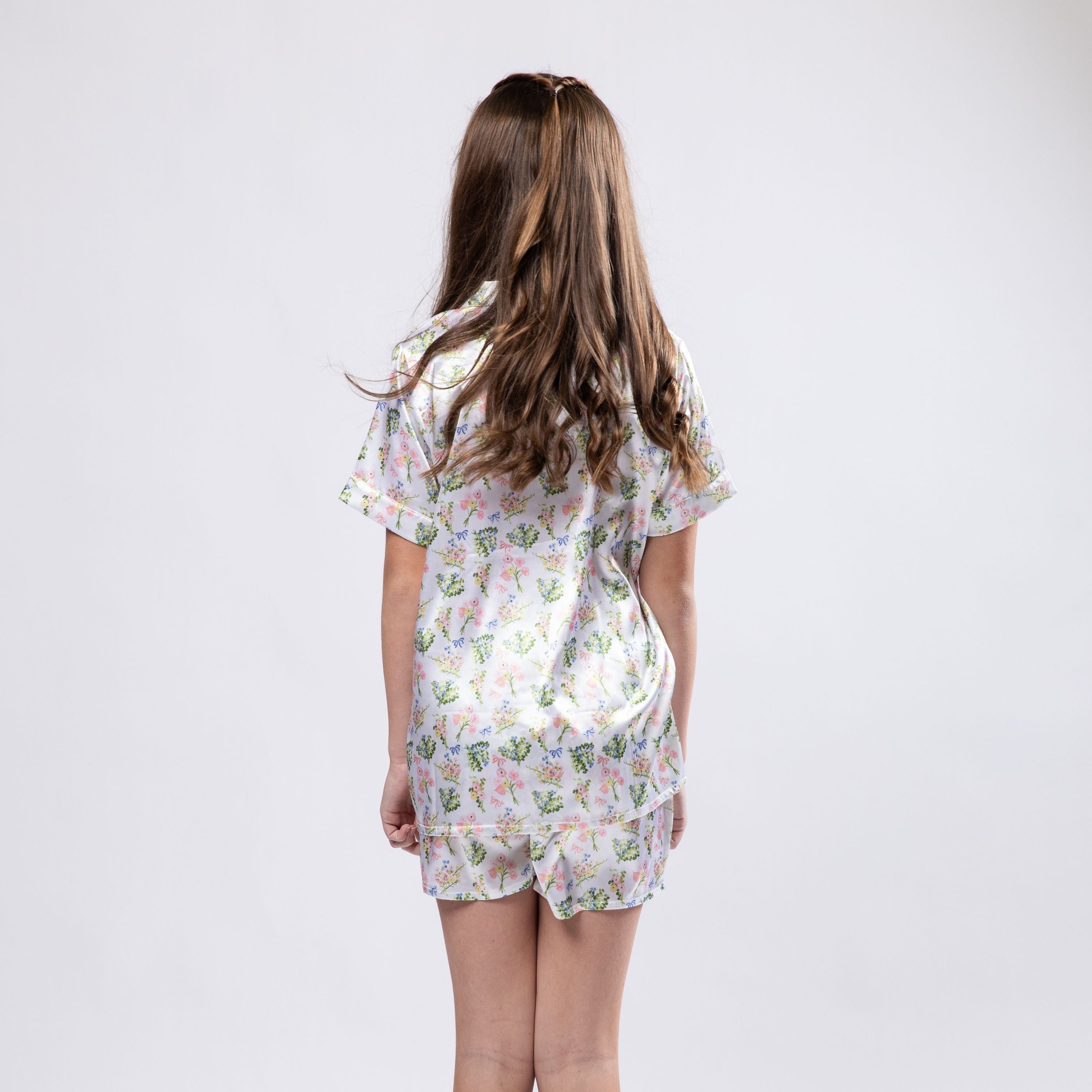 Kids Floral Bowquet Satin Pajama Short Set S