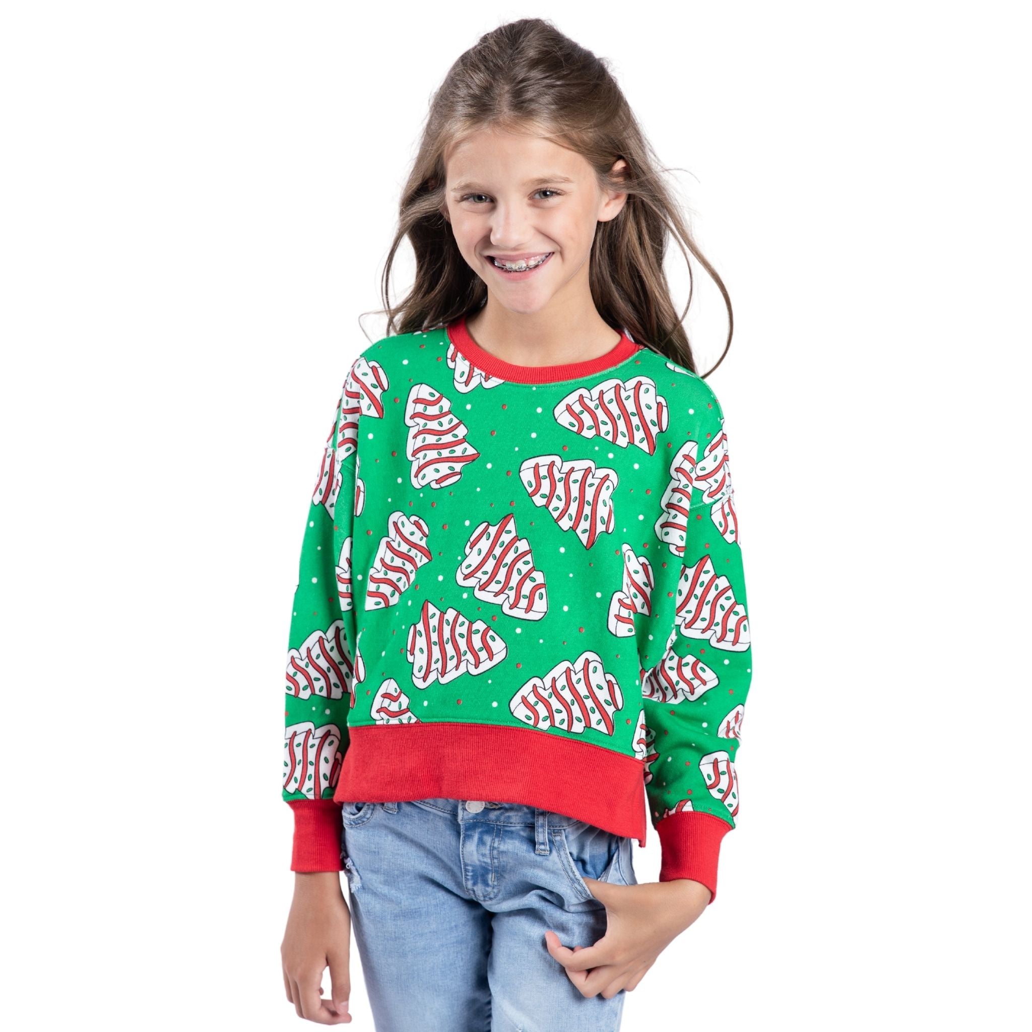 Kids Sweet Christmas Green Crew Neck Sweatshirt S