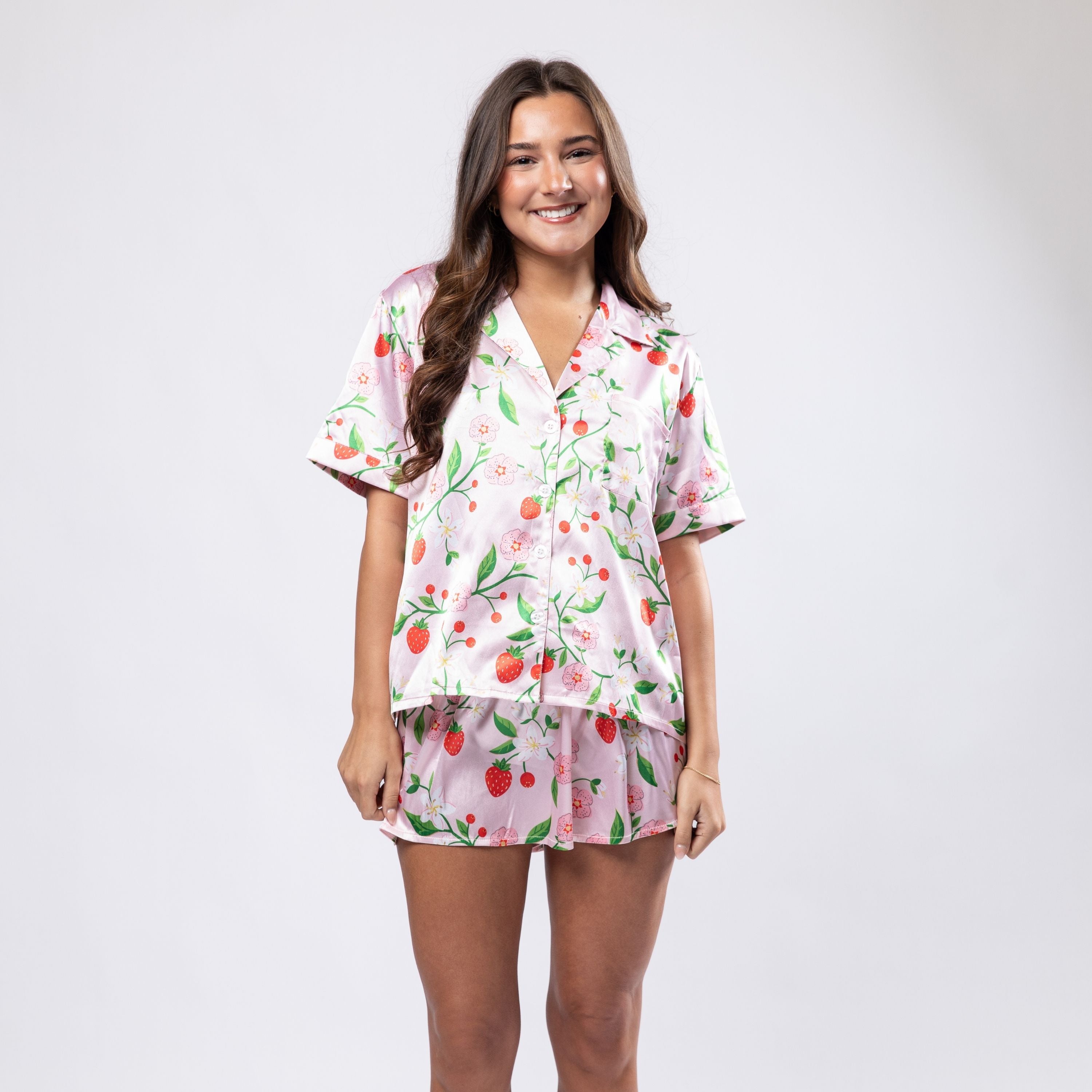 Berry Bloom Satin Pajama Short Set S