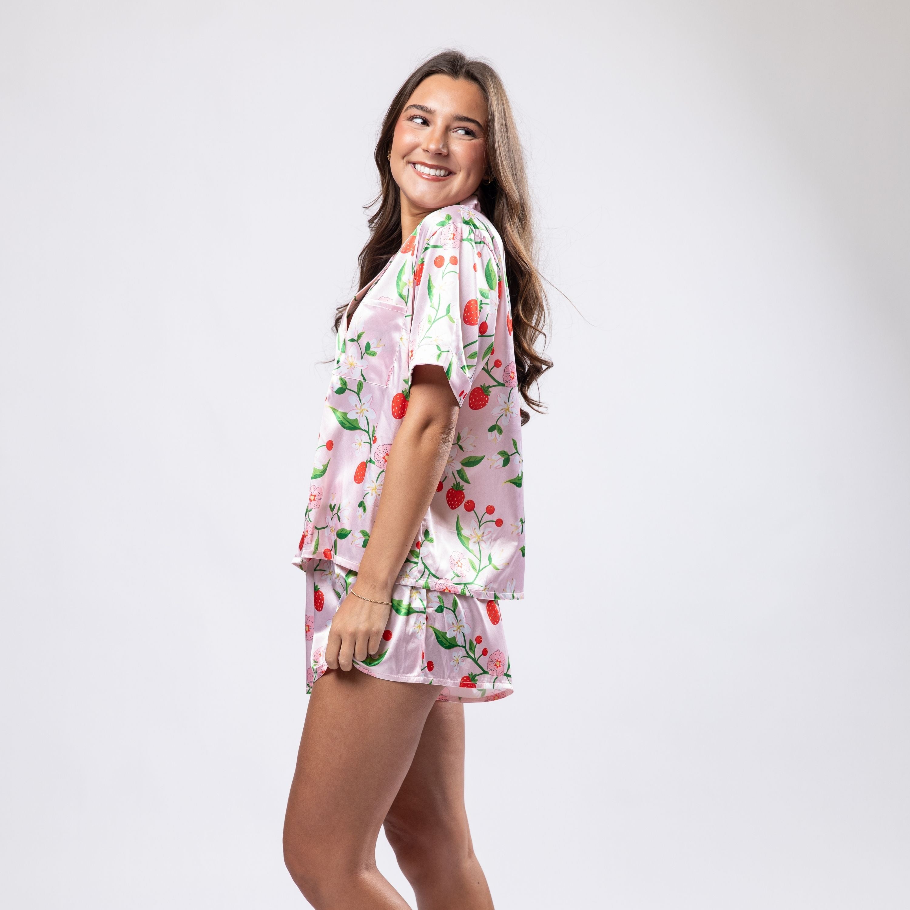 Berry Bloom Satin Pajama Short Set S