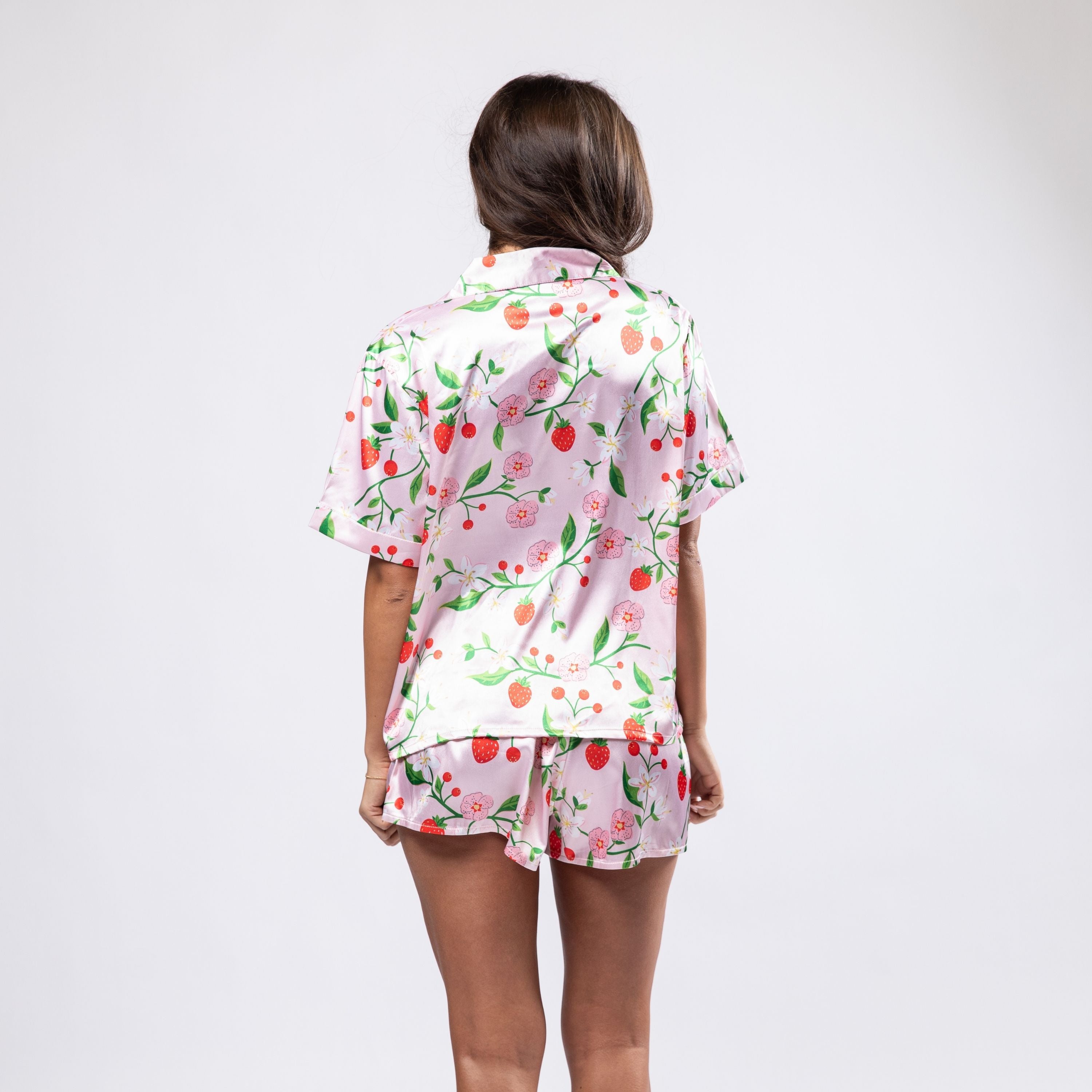 Berry Bloom Satin Pajama Short Set S