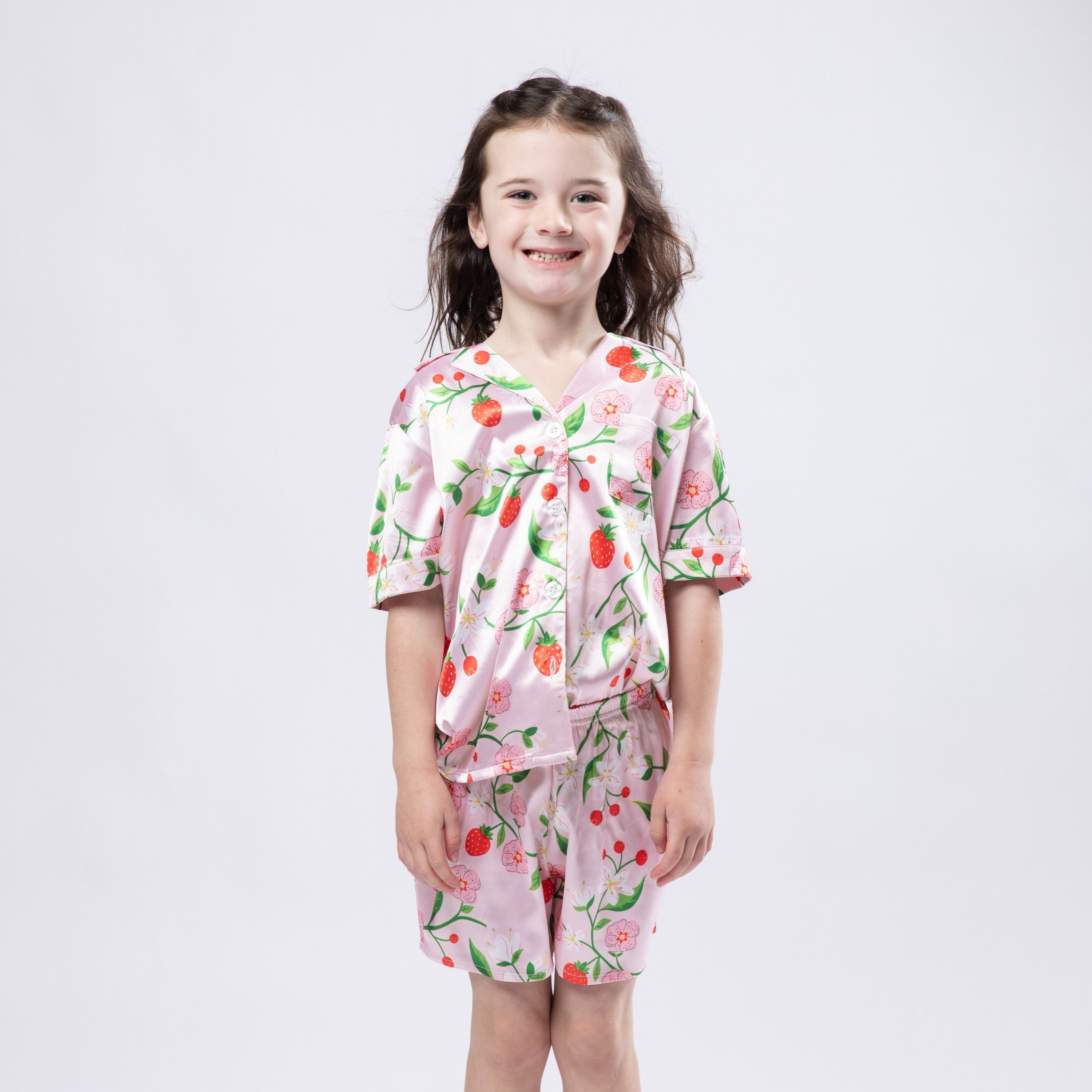 Kids Berry Bloom Satin Pajama Short Set S