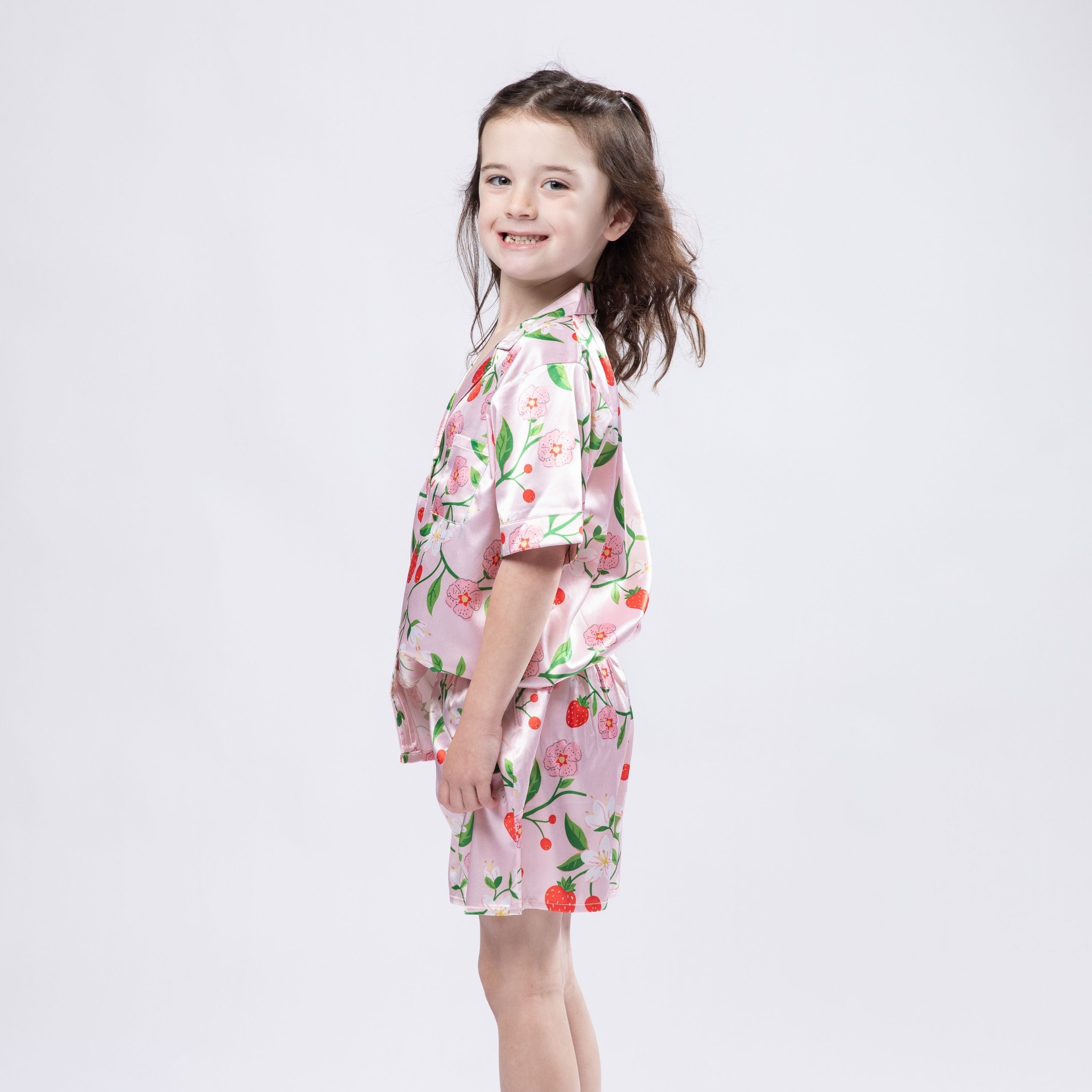 Kids Berry Bloom Satin Pajama Short Set S
