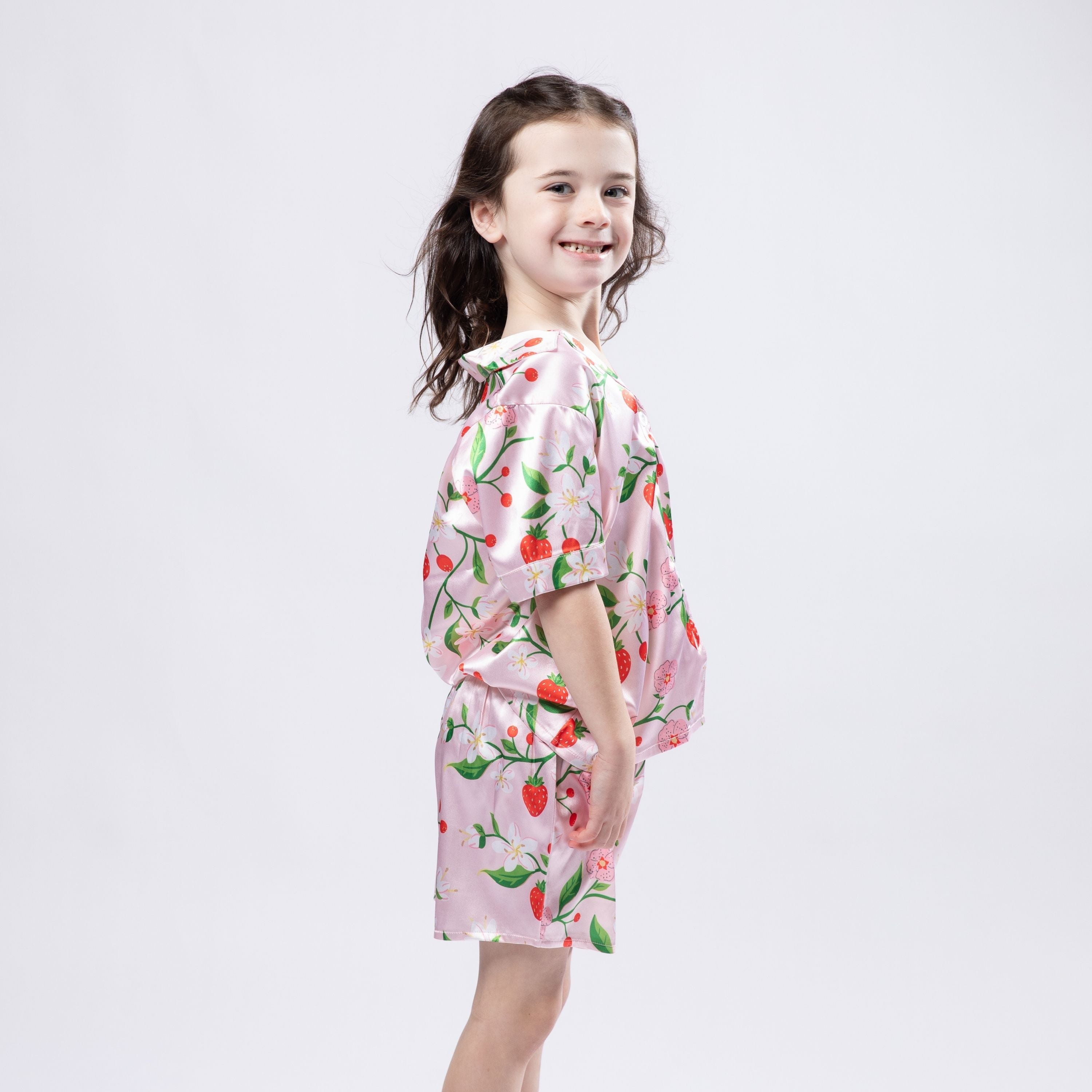 Kids Berry Bloom Satin Pajama Short Set S