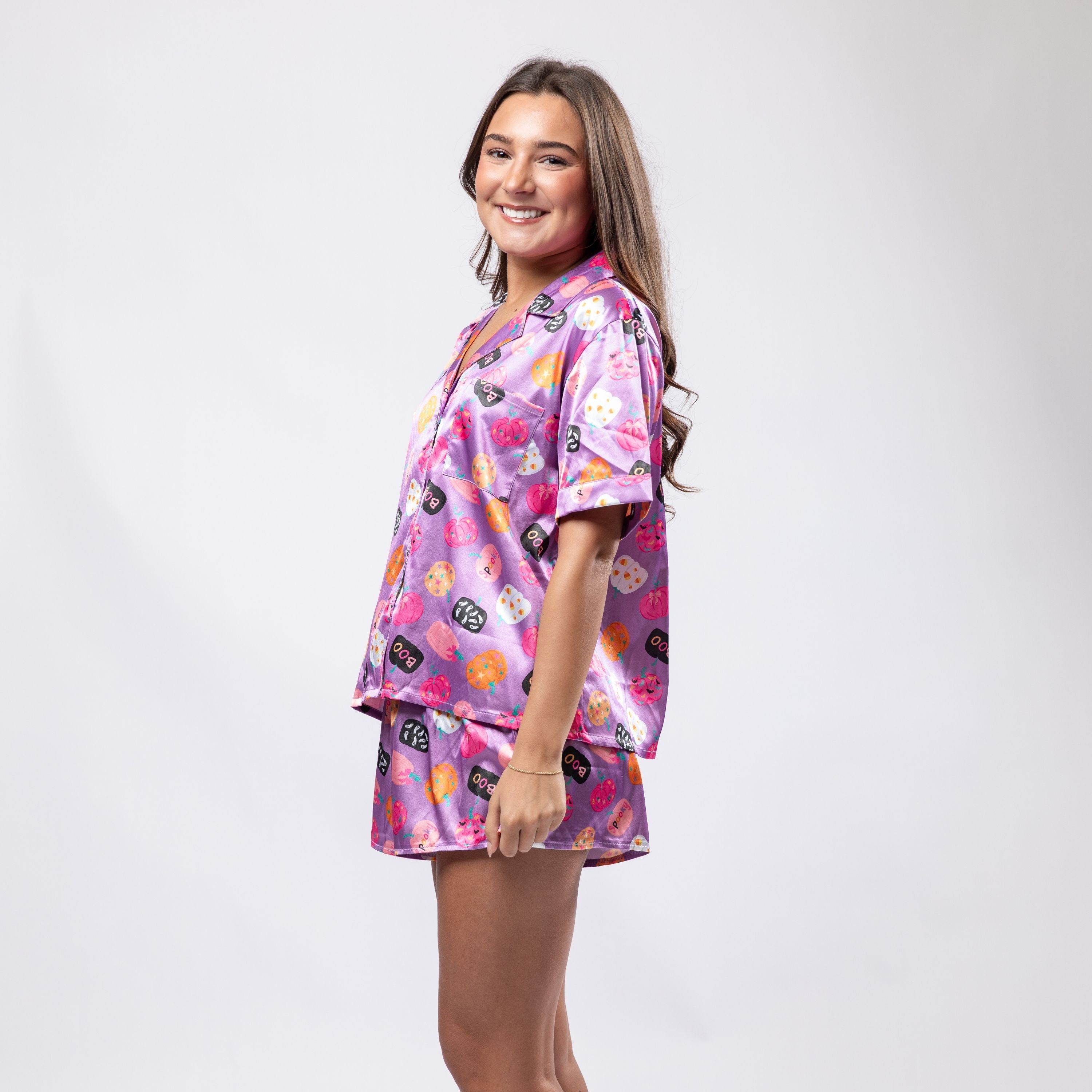 Spooky Szn Satin Pajama Short Set S