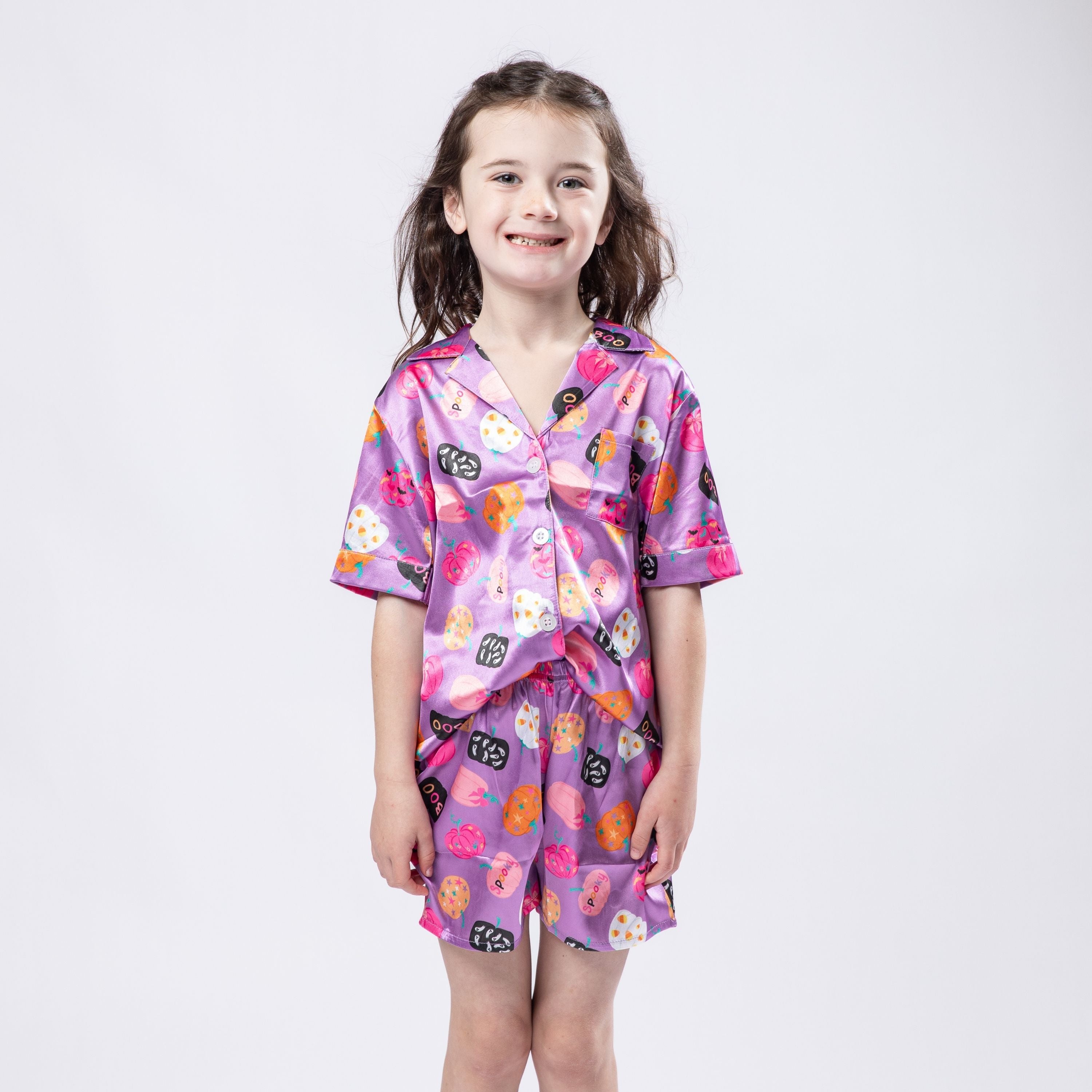 Kids Spooky Szn Satin Pajama Short Set S