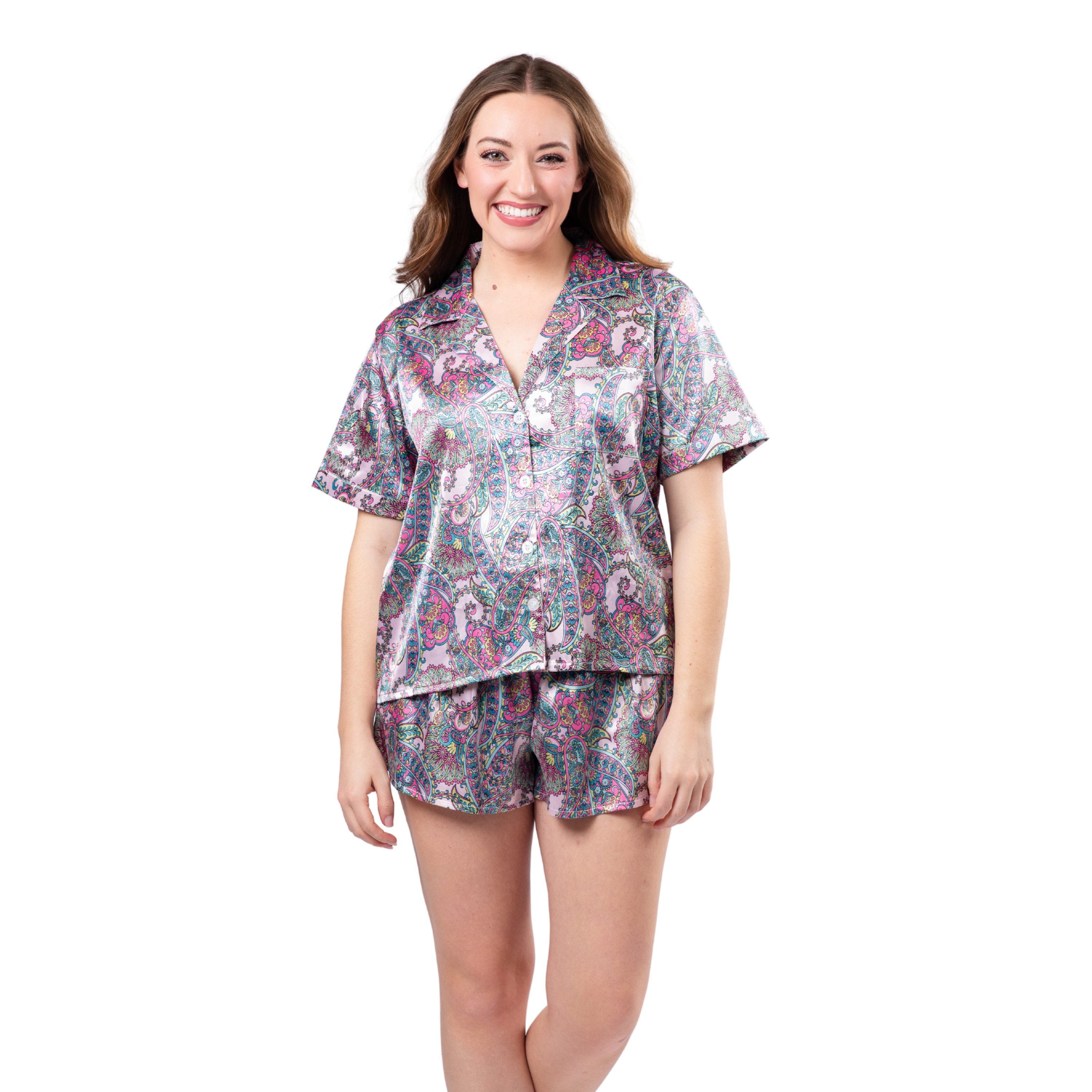 Paisley Satin Pajama Short Set