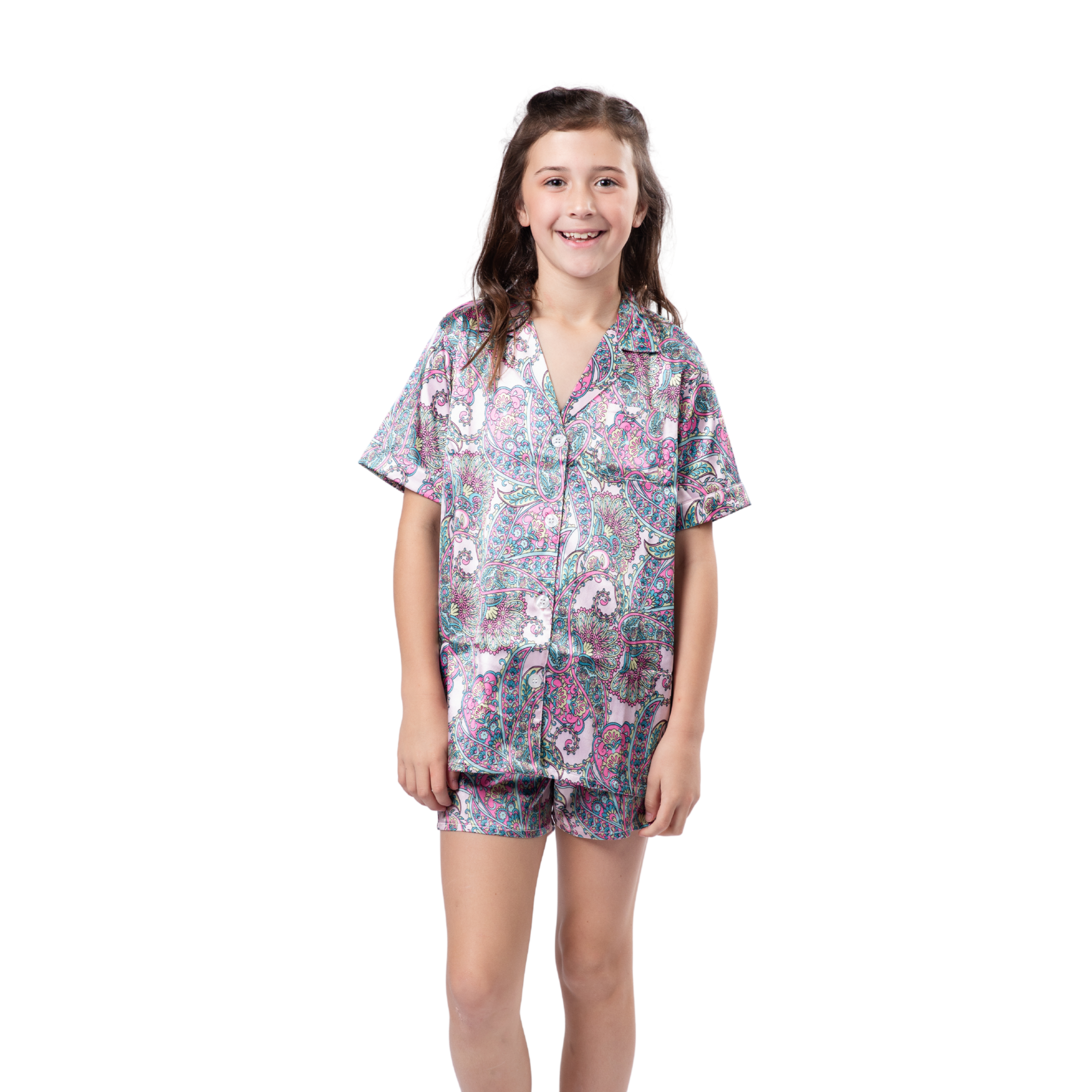 Kids Paisley Satin Pajama Short Set