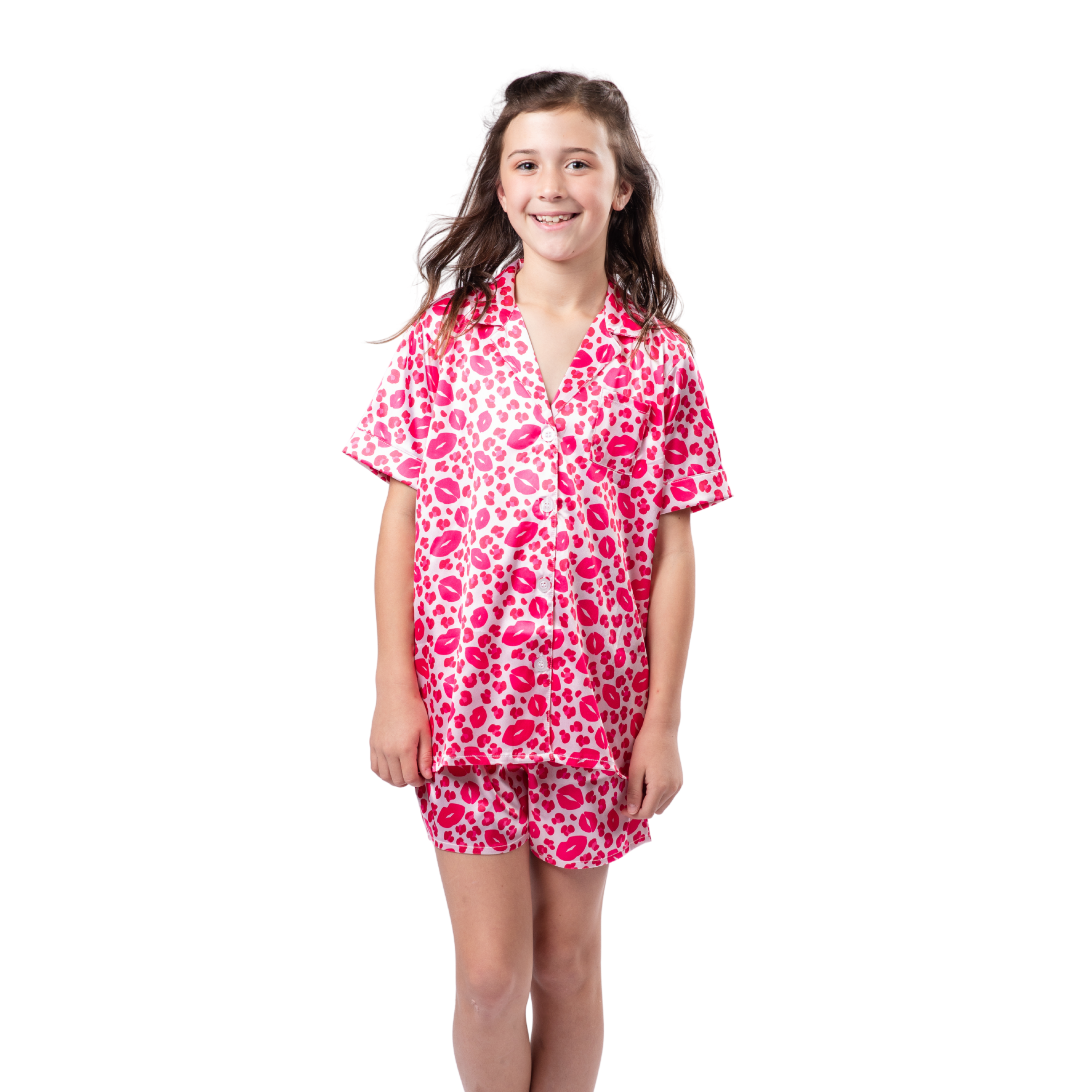 Kids Kisses Satin Pajama Short Set