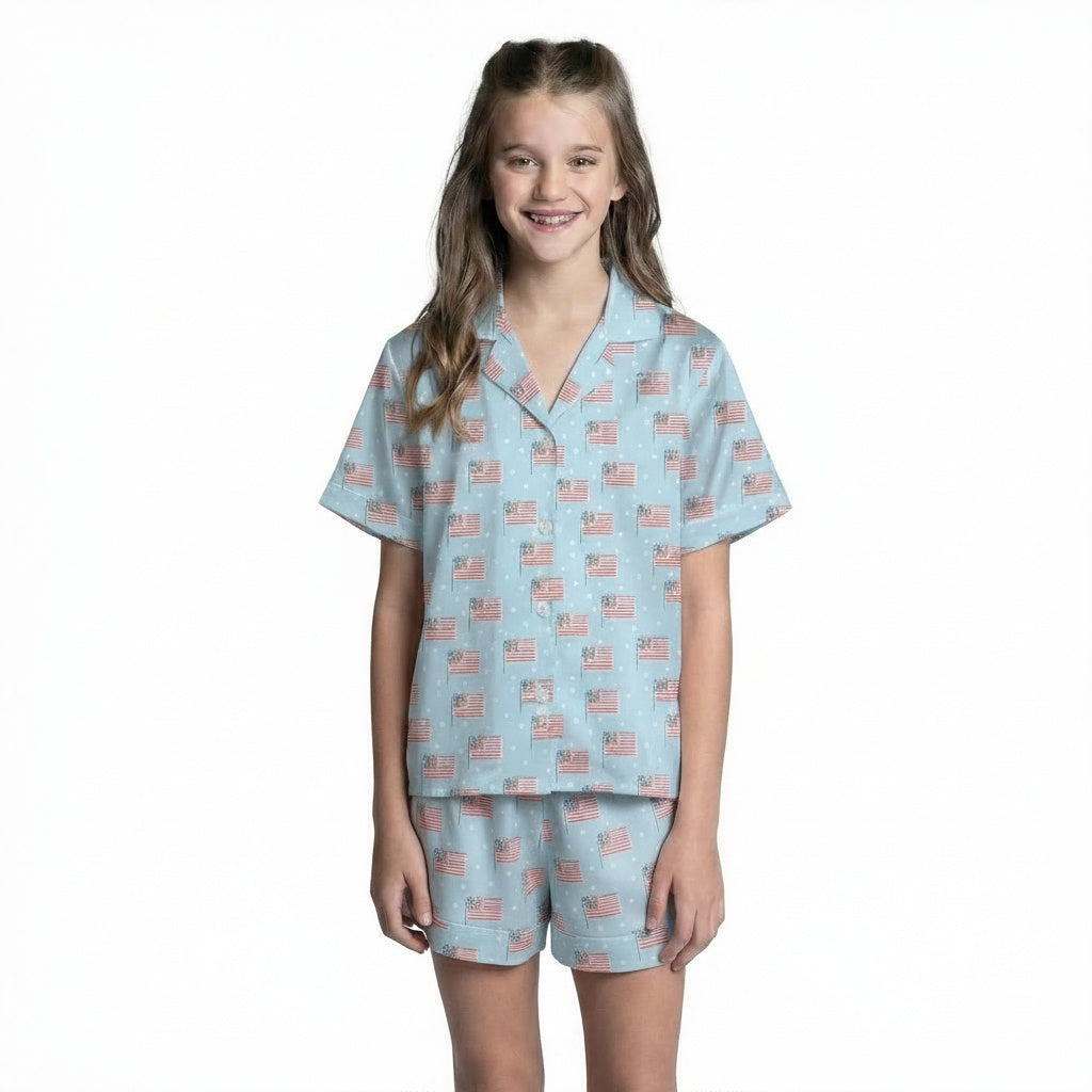 Kids American Bloom Satin Pajama Short Set