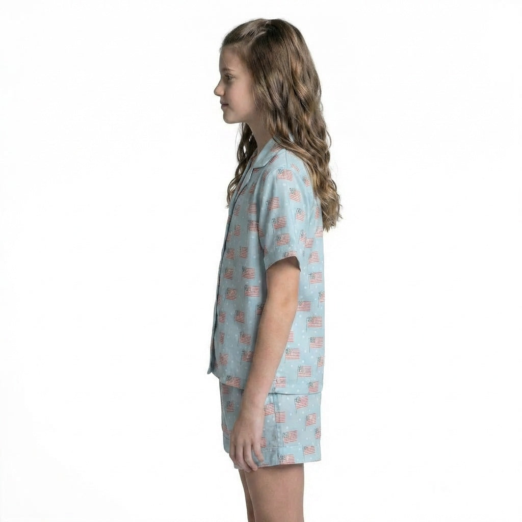 Kids American Bloom Satin Pajama Short Set