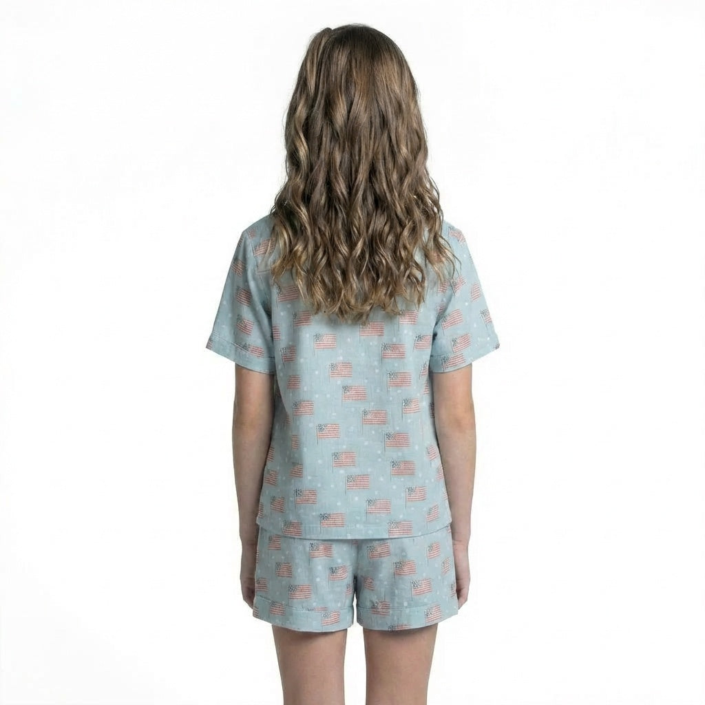 Kids American Bloom Satin Pajama Short Set