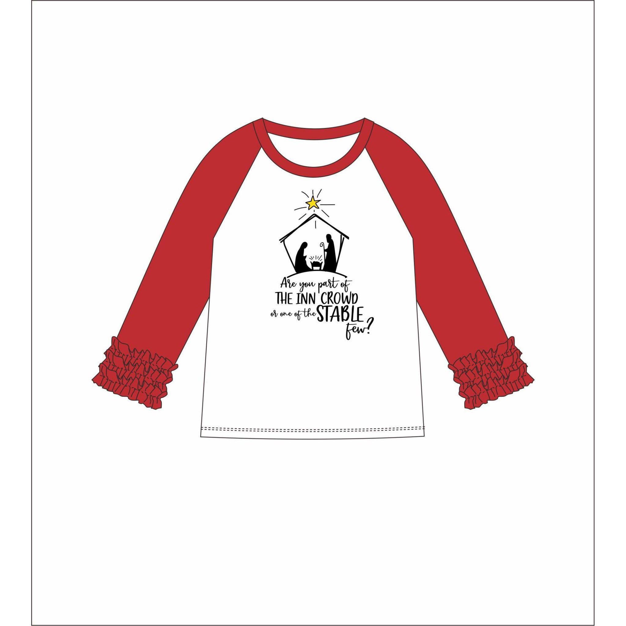 Kids Are You A Part Of The Inn Crowd Red Ruffle/White 3/4 Sleeve T-Shirt XL