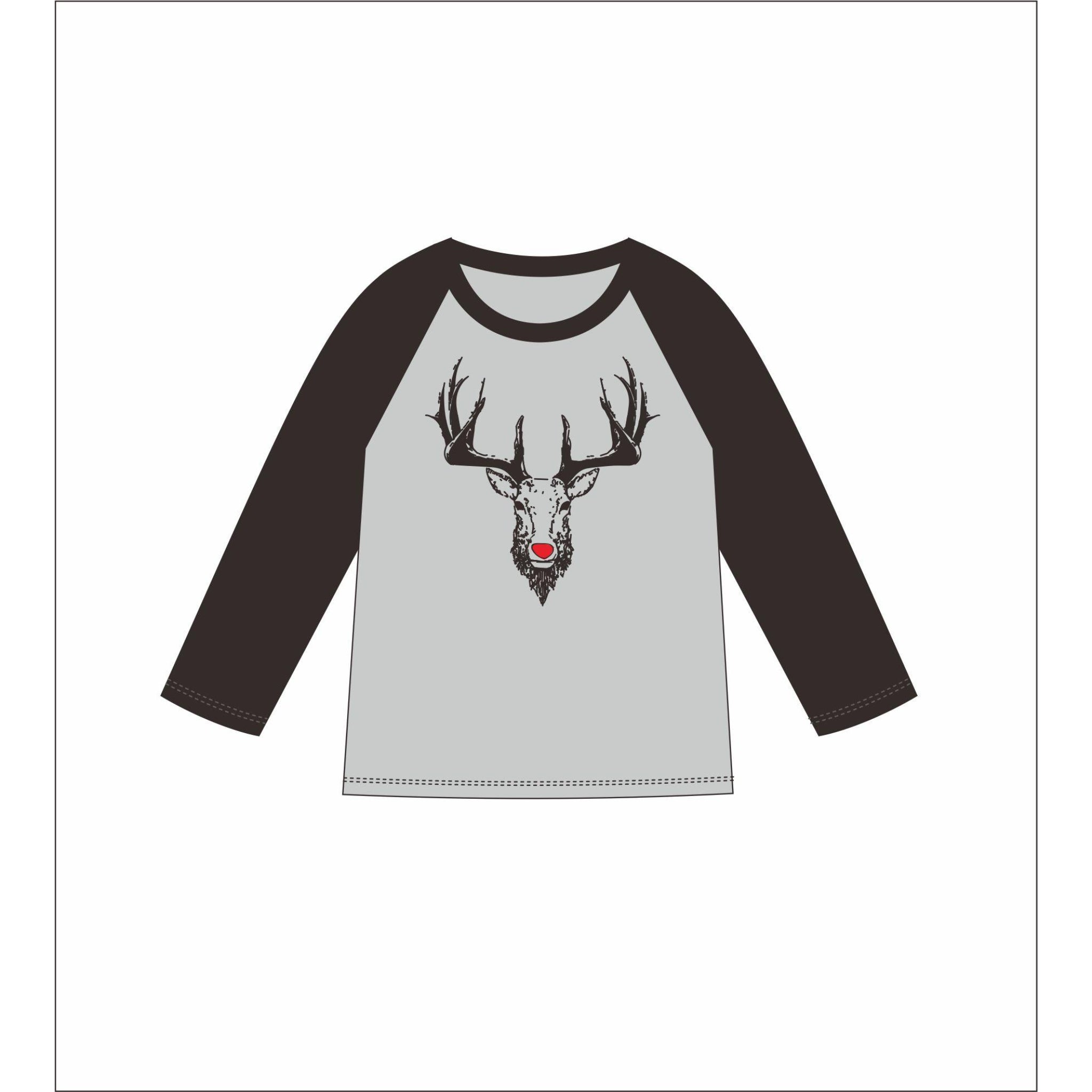 Kids Red Nose Deer 3/4 Sleeve T-Shirt 2T
