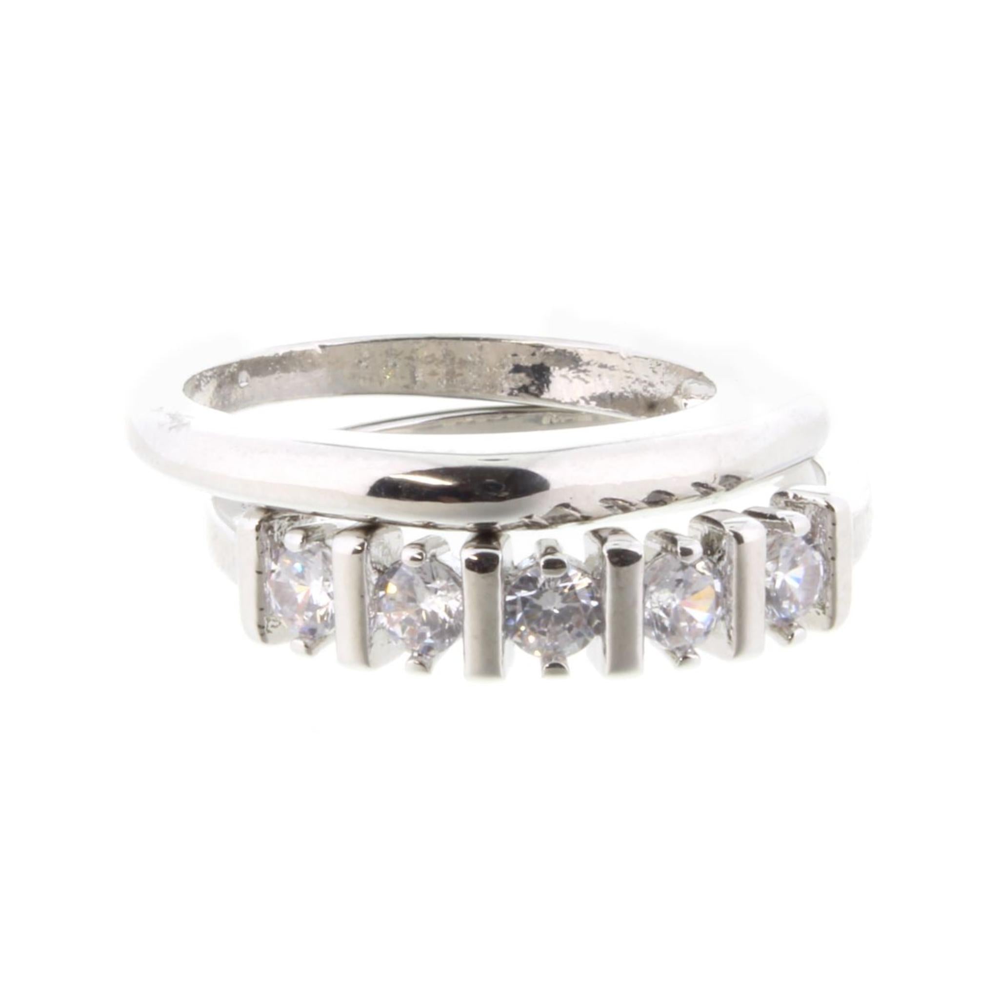 Set of 2, Silver Multi CIrcle RHinestone & Silver Bar Ring