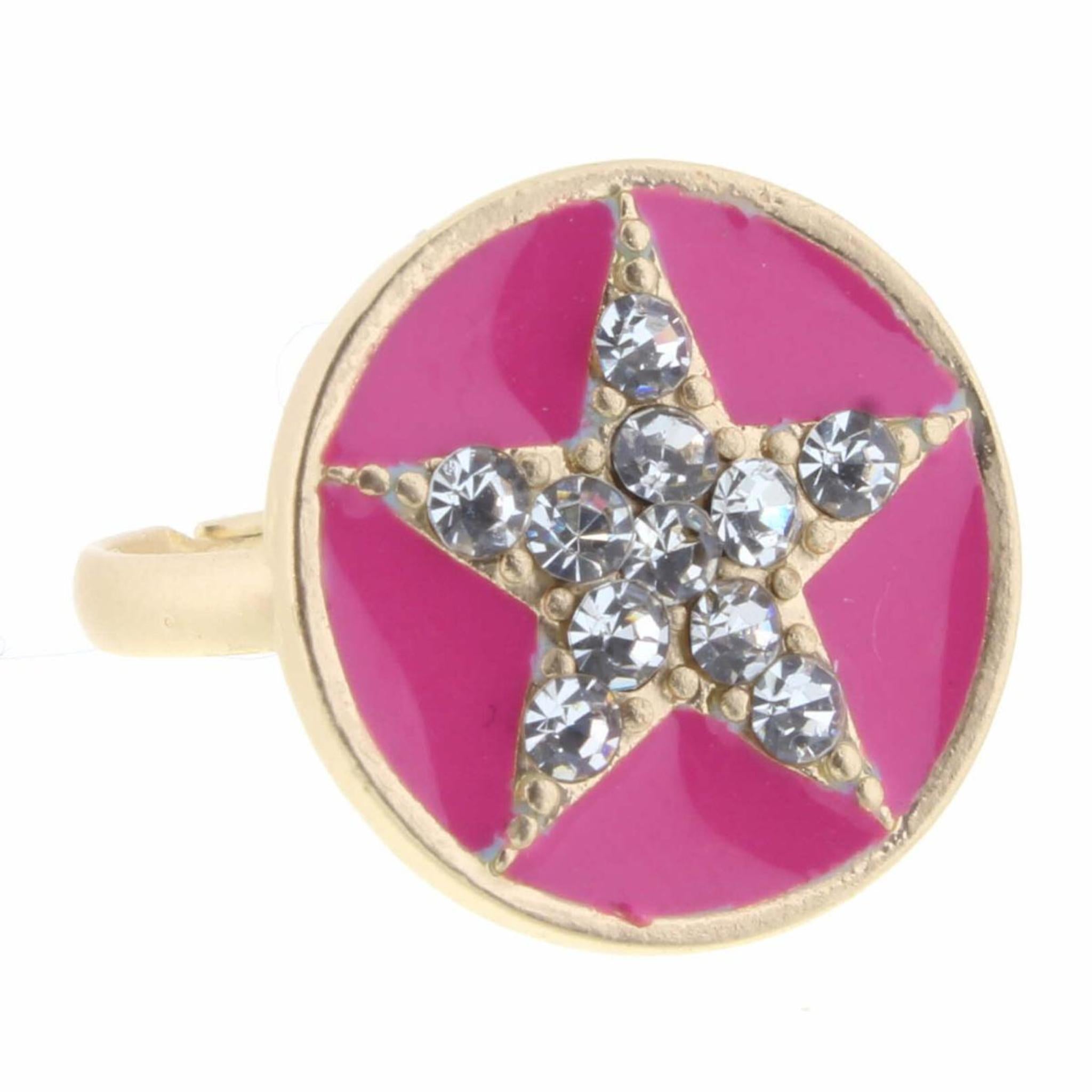 Kids Crystal Star on Pink Enamel Circle Ring