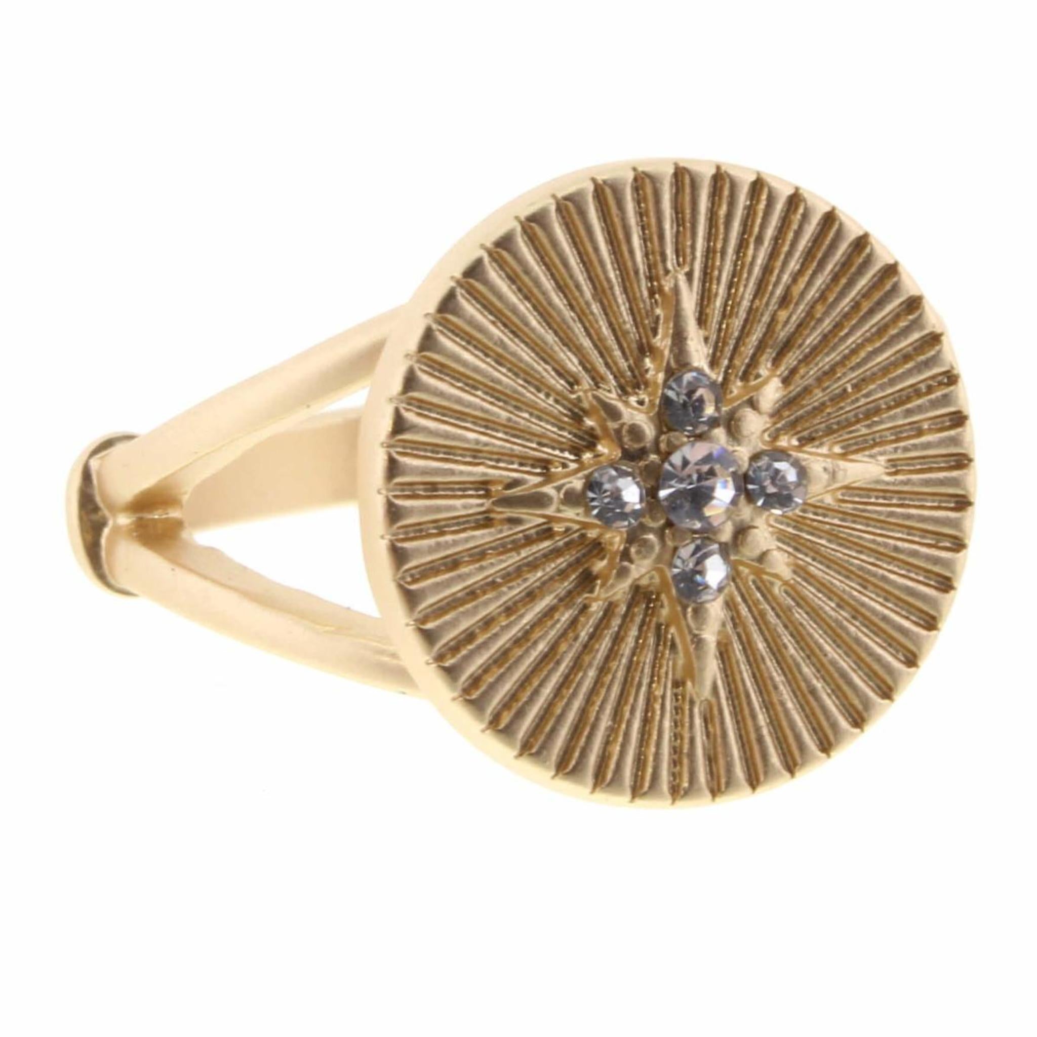 Gold Crystal Star Textured Circle Ring