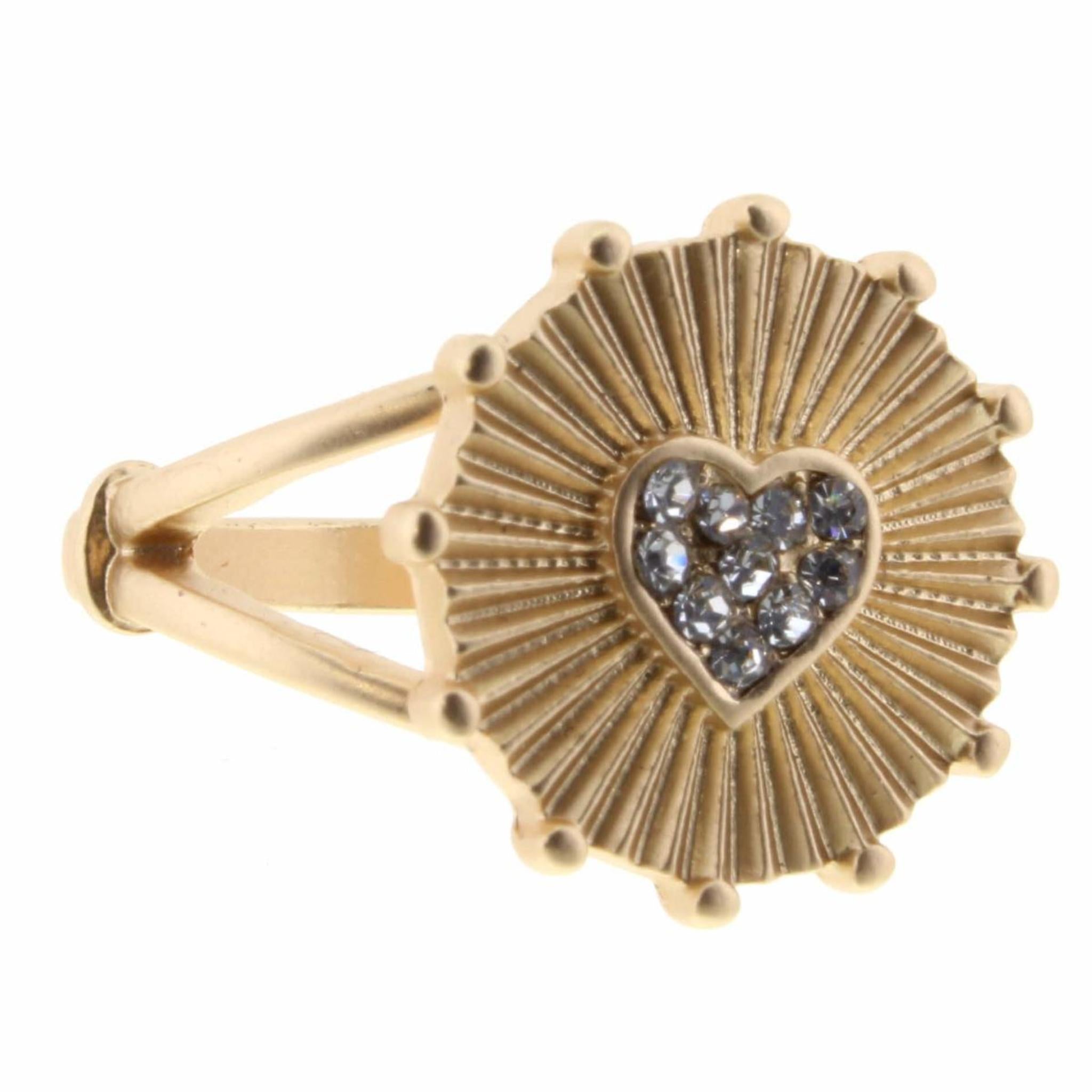 Crystal Center Heart Textured Disk Ring