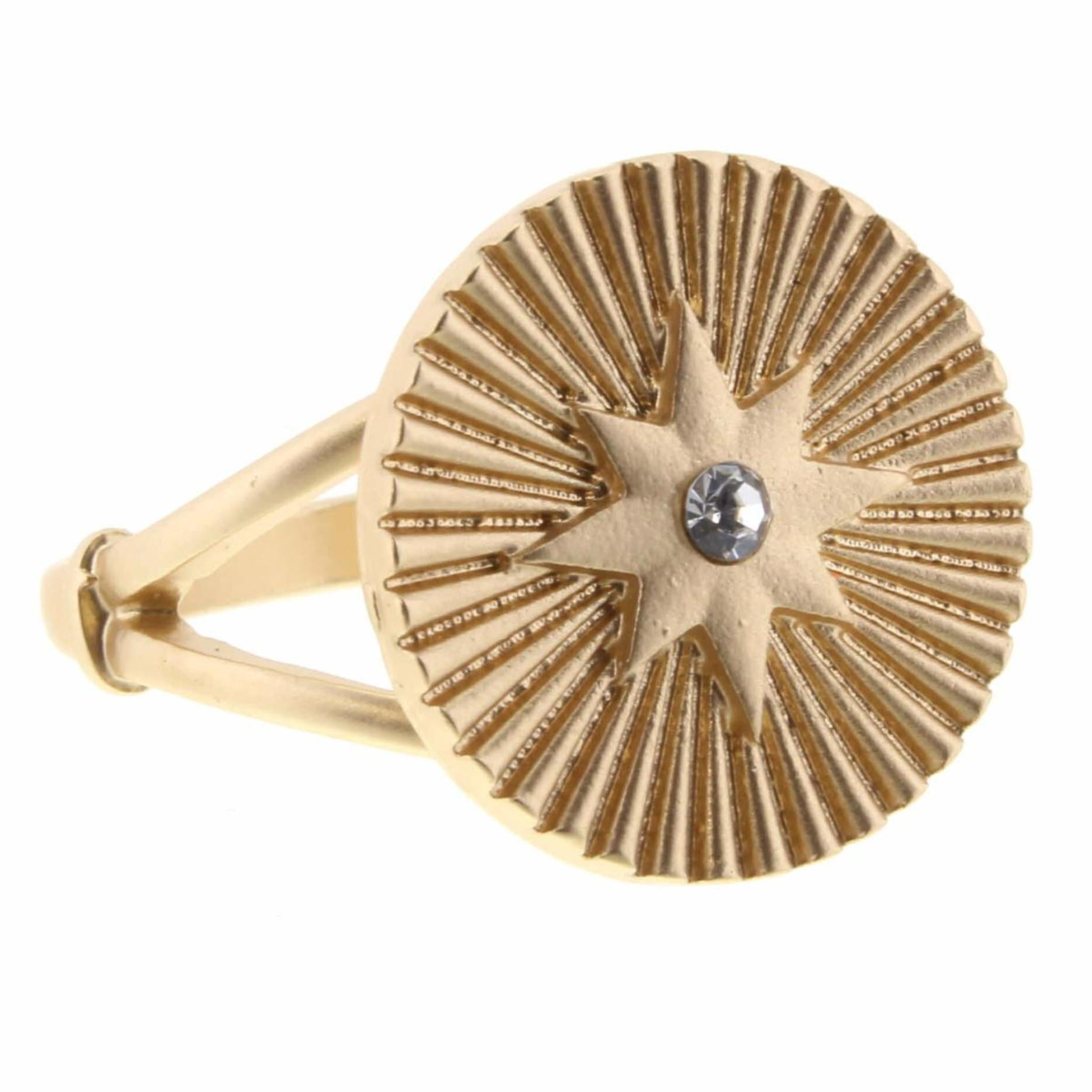 Gold Star with Center Cystal Textured Circle Ring