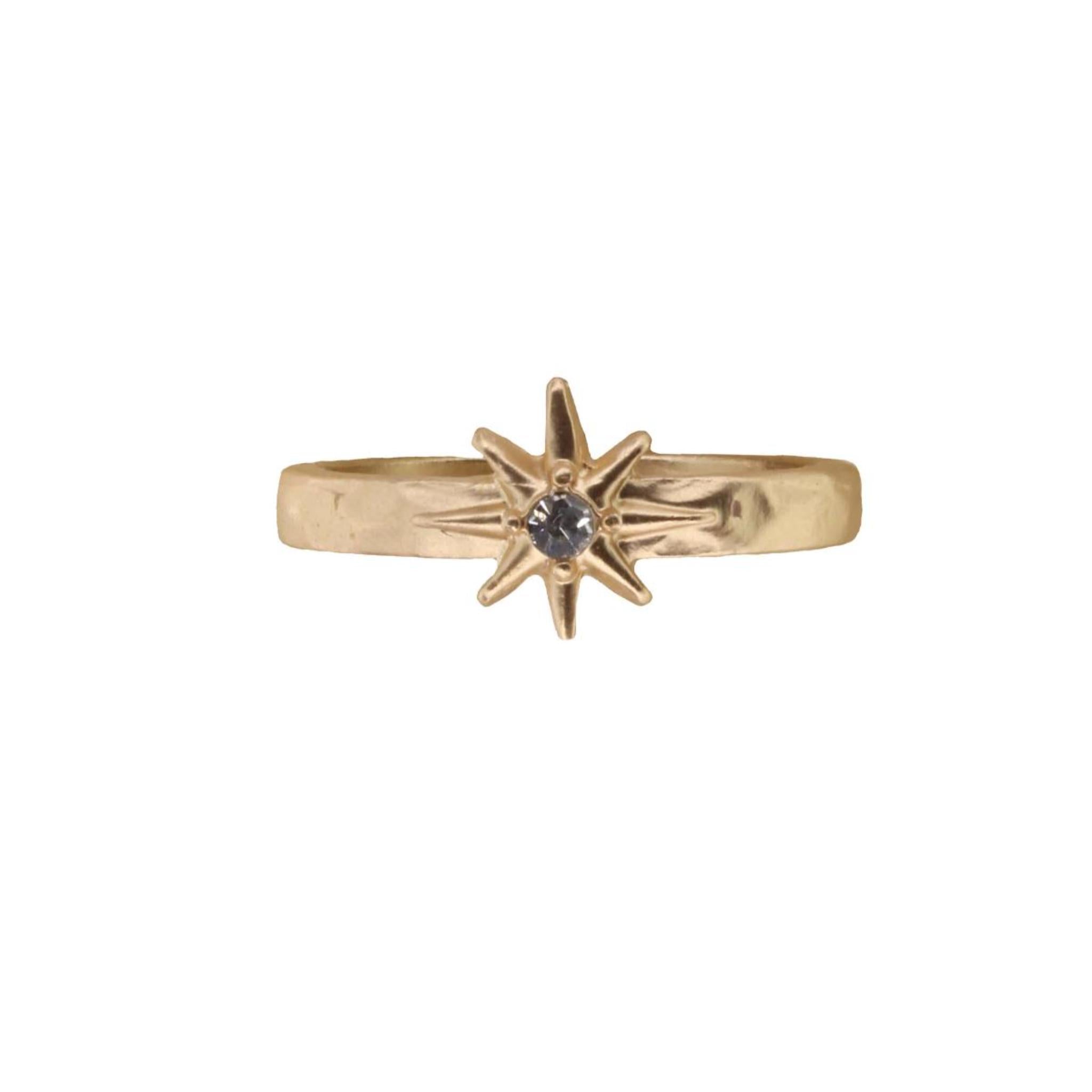 Gold Band with Gold Starburst Embelished with Clear Crystal Ring