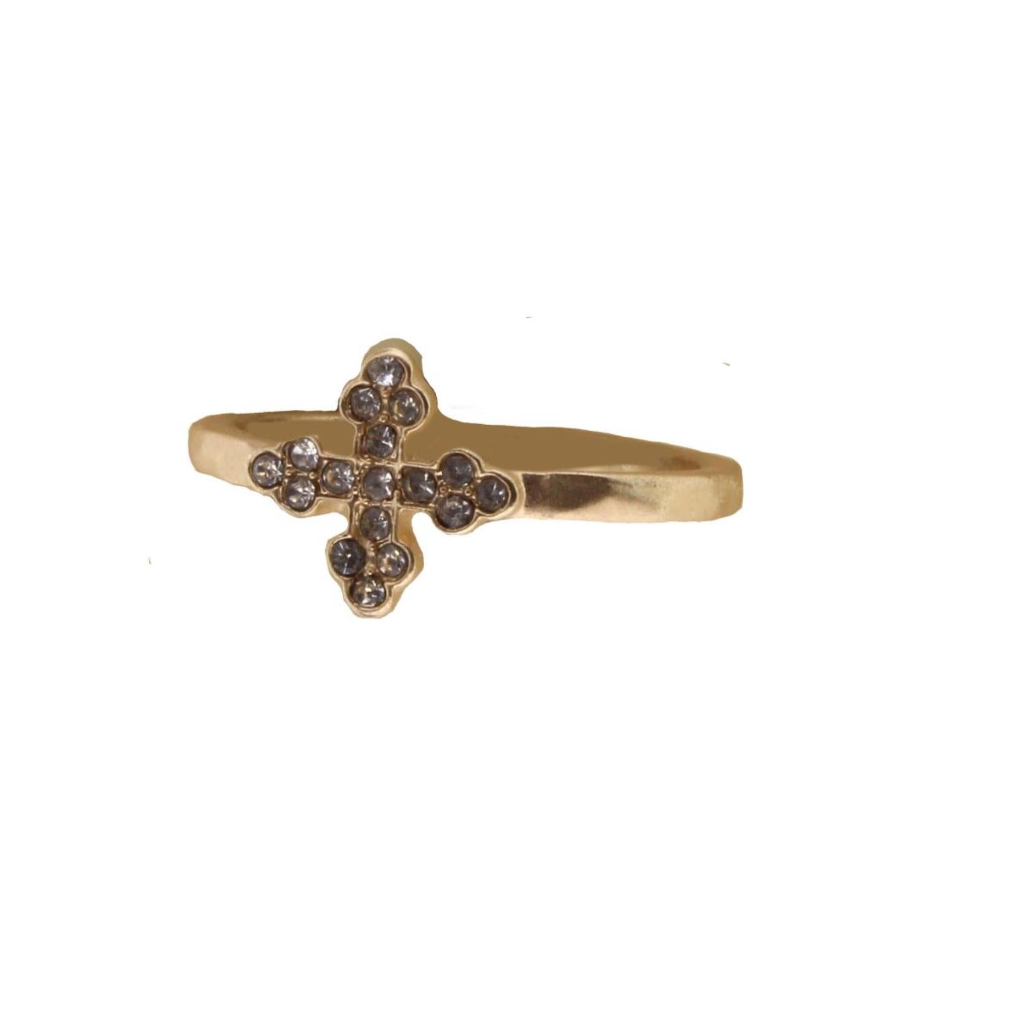 Gold Band with Clear Crystal Cross Ring