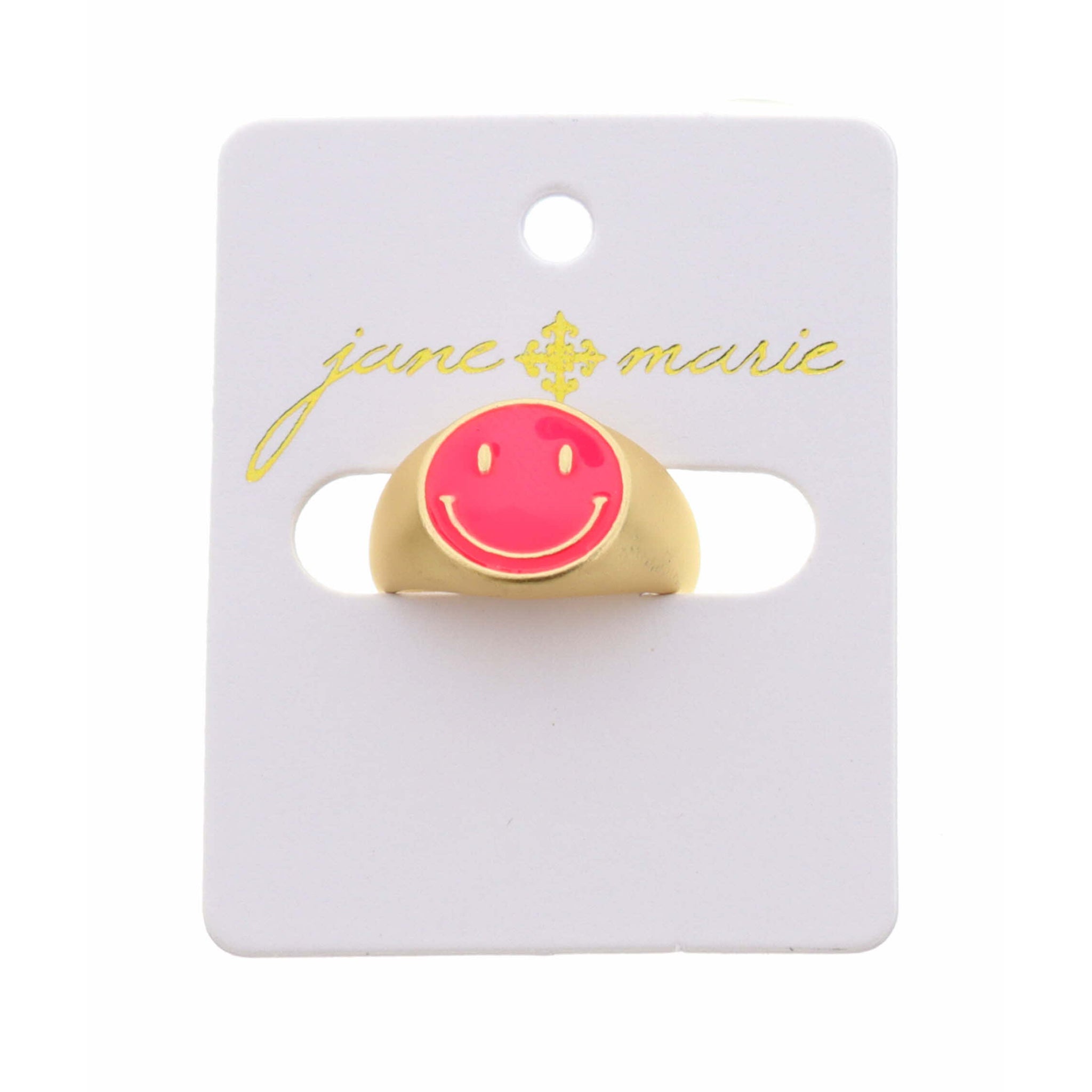 Kids Hot Pink Enamel Happy Face Ring