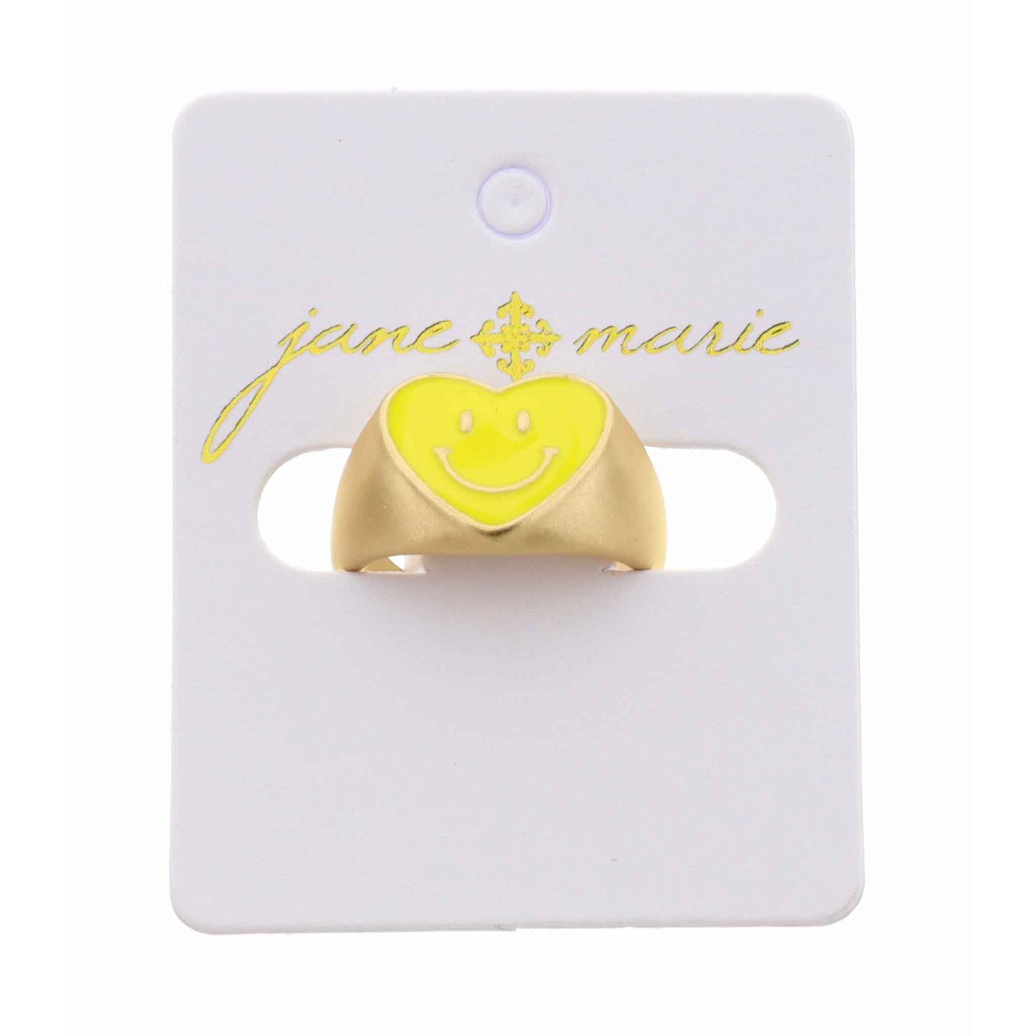 Kids Yellow Enamel Happy Face Heart Ring