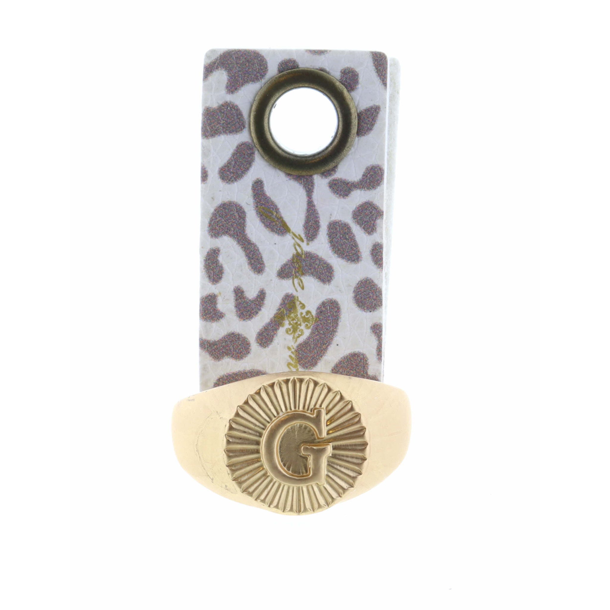 Gold Textured Circle Signet with Initial "G" Ring
