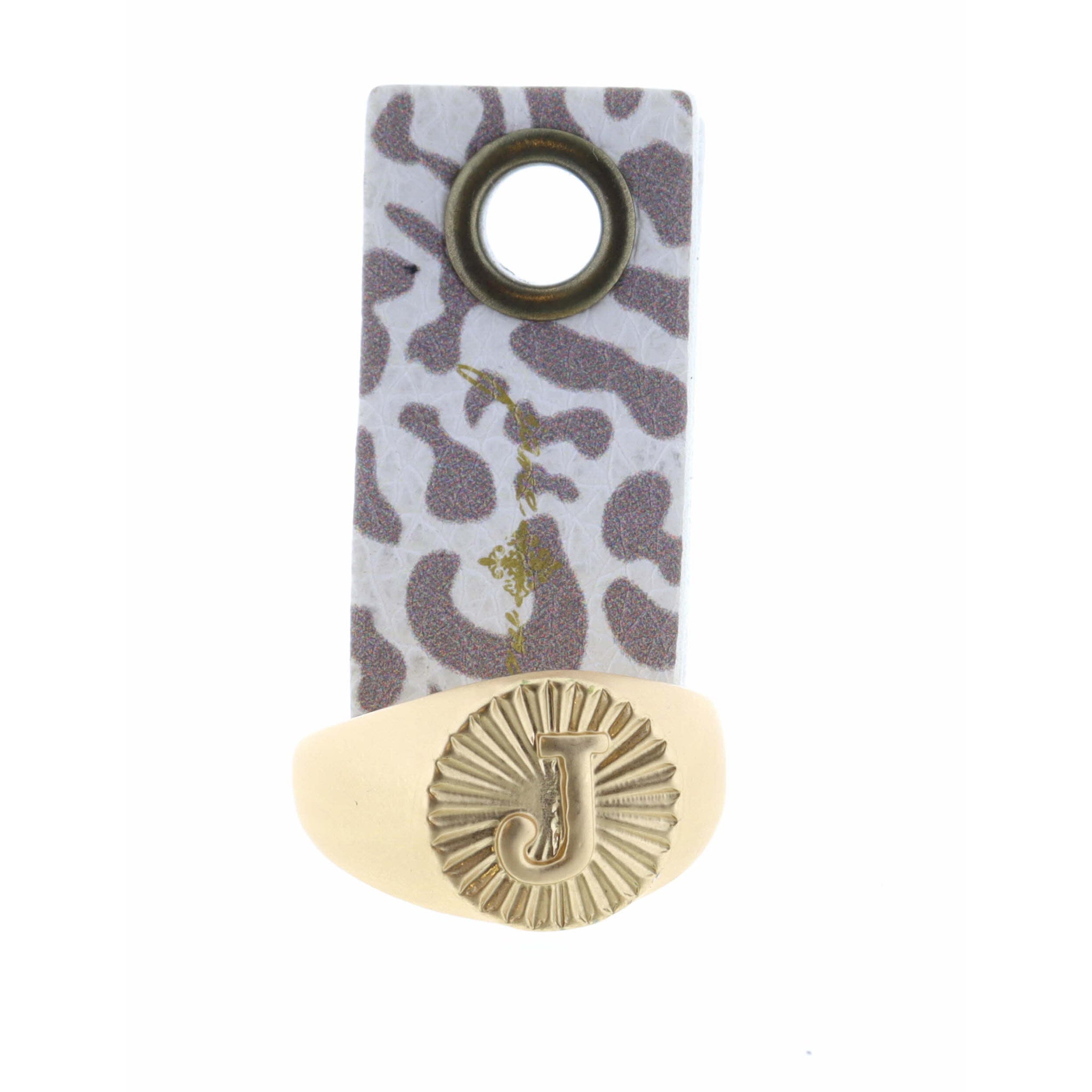 Gold Textured Circle Signet with Initial "J" Ring