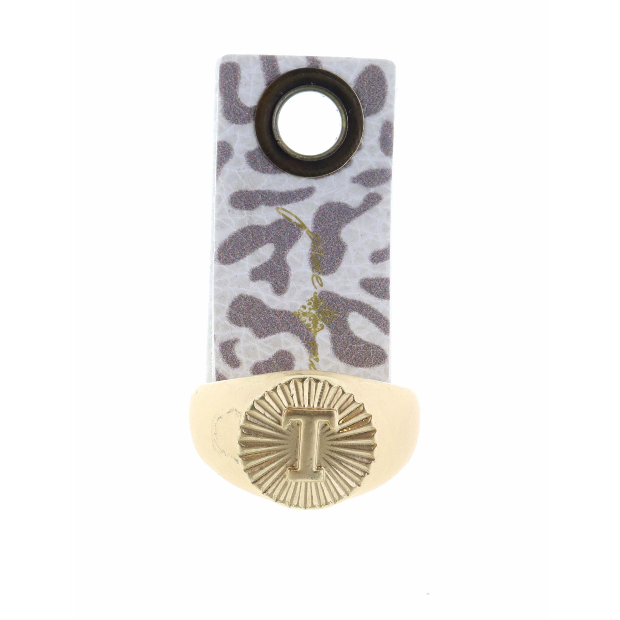 Gold Textured Circle Signet with Initial "T" Ring