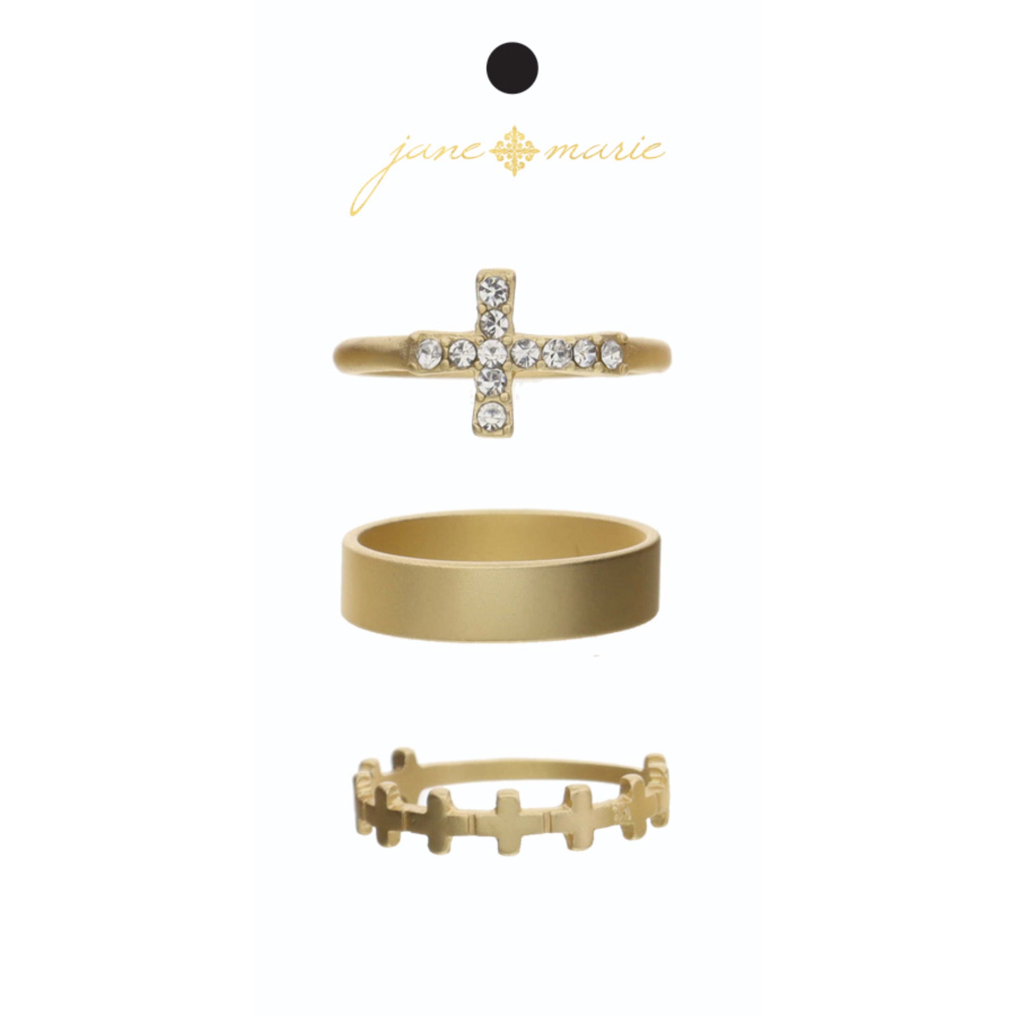 Set of 3, Sideways Crystal Cross Gold Band, Gold Band, Gold Square Cross Band Ring