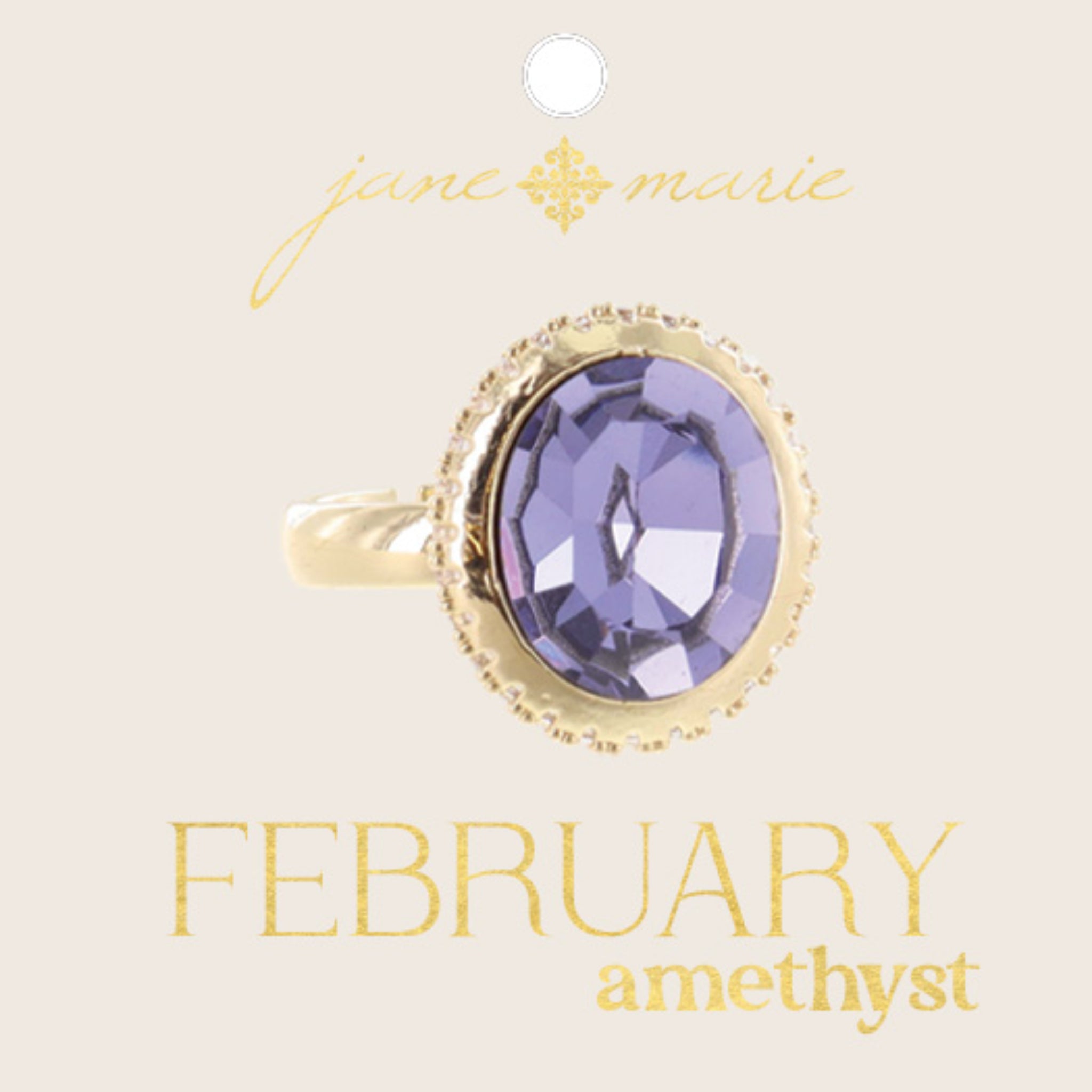 Oval Amethyst Crystal in Gold Setting with Clear Crystal Accents Ring